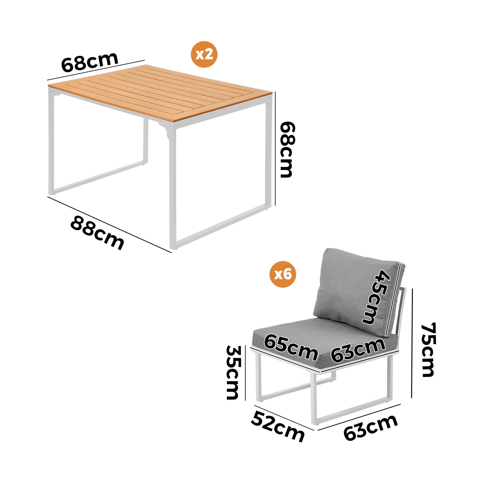 Livsip 6 Seater Outdoor Dining Sofa Set Lounge Furniture with Cushions White - Sunyee