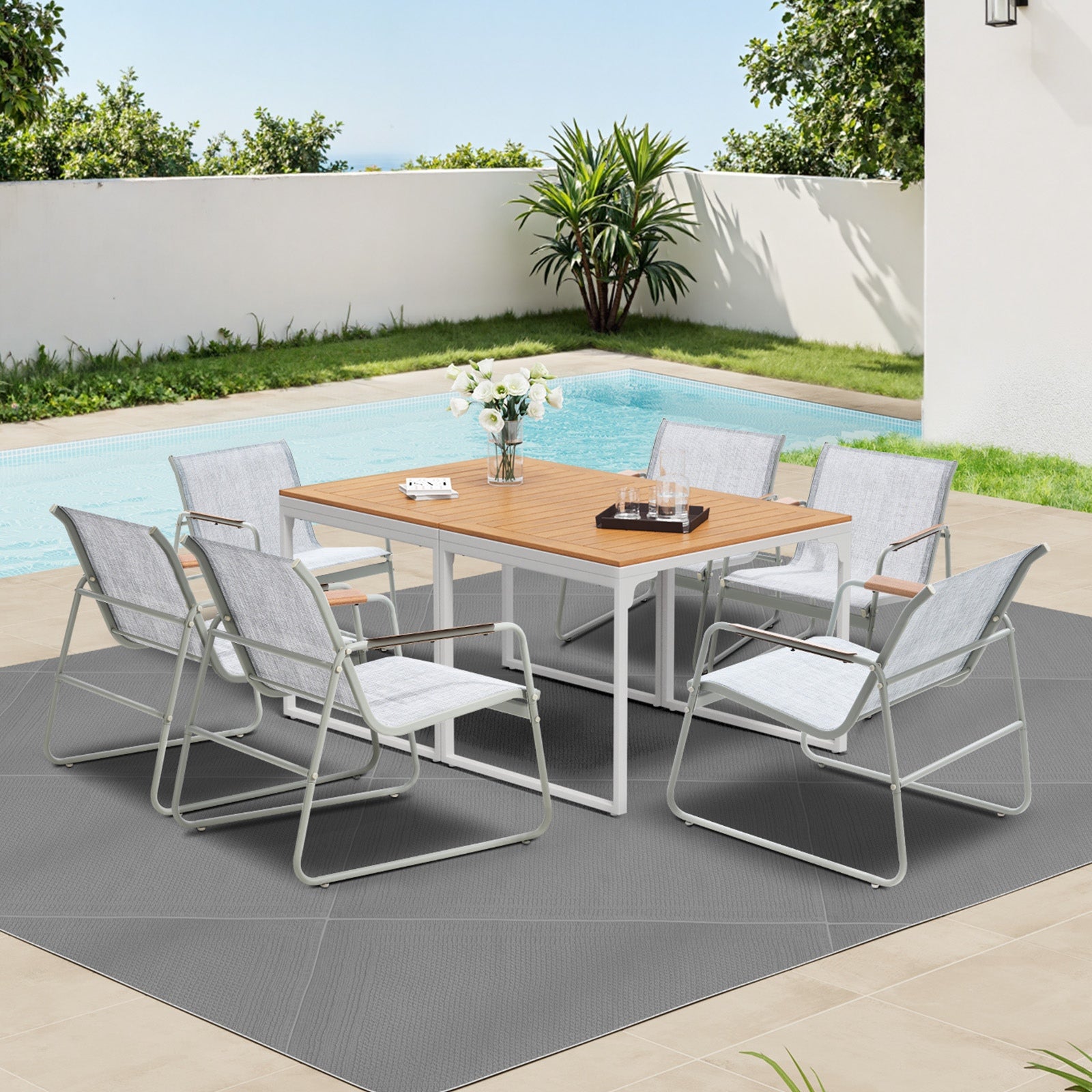 Livsip 6 Seater Outdoor Dining Set Patio Table Chairs Textilene Furniture - Sunyee