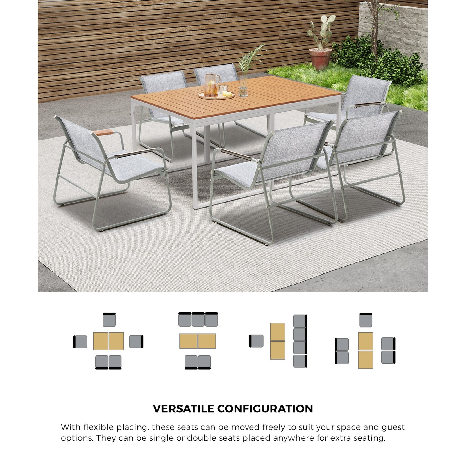 Livsip 6 Seater Outdoor Dining Set Patio Table Chairs Textilene Furniture - Sunyee
