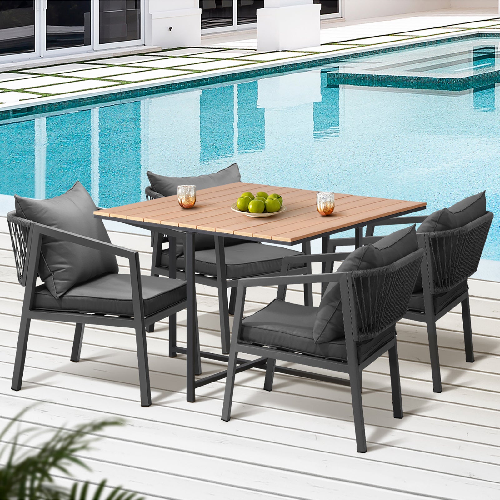 Livsip 4 Seater Outdoor Dining Set Patio Furniture Garden Table Chairs Setting - Sunyee