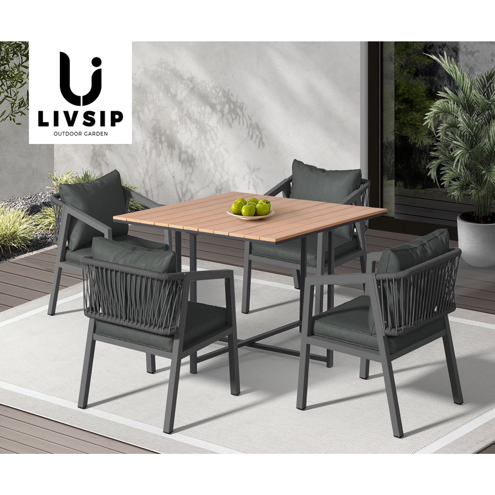 Livsip 4 Seater Outdoor Dining Set Patio Furniture Garden Table Chairs Setting - Sunyee