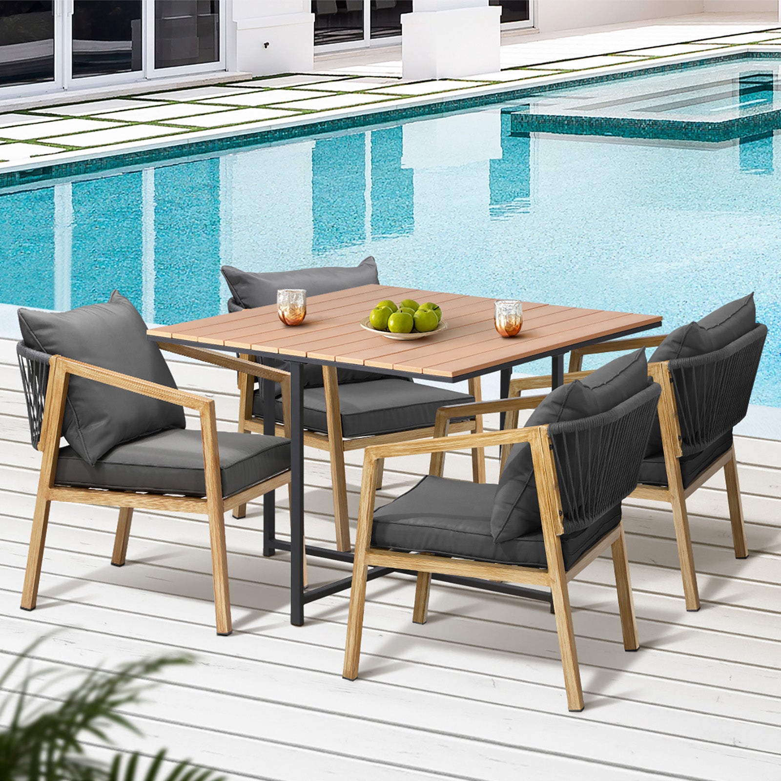 Livsip 5PCS Outdoor Patio Set Furniture Table Armchair Garden Dining Setting - Sunyee