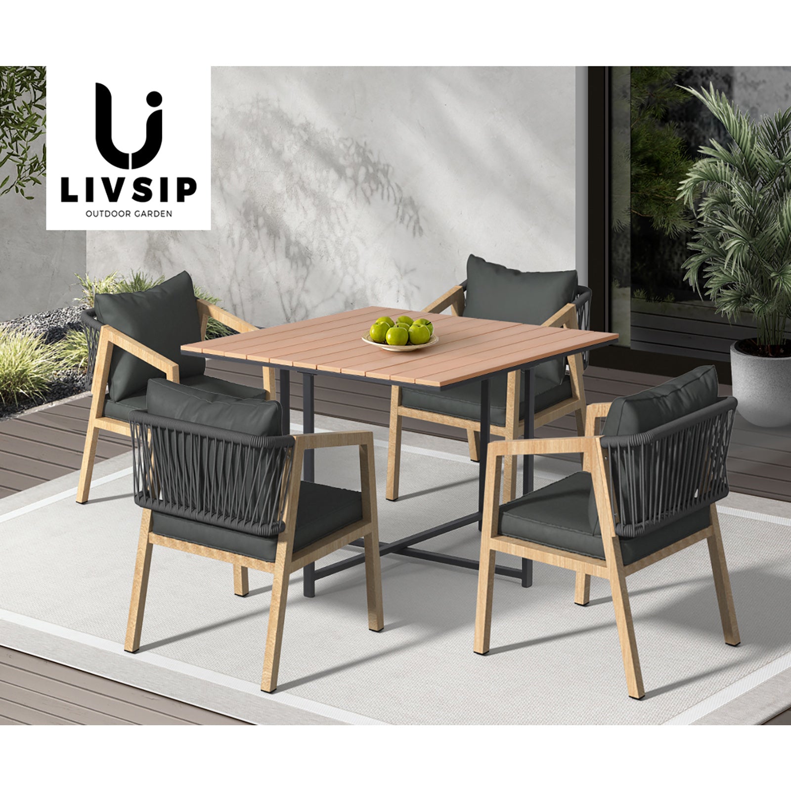 Livsip 5PCS Outdoor Patio Set Furniture Table Armchair Garden Dining Setting - Sunyee