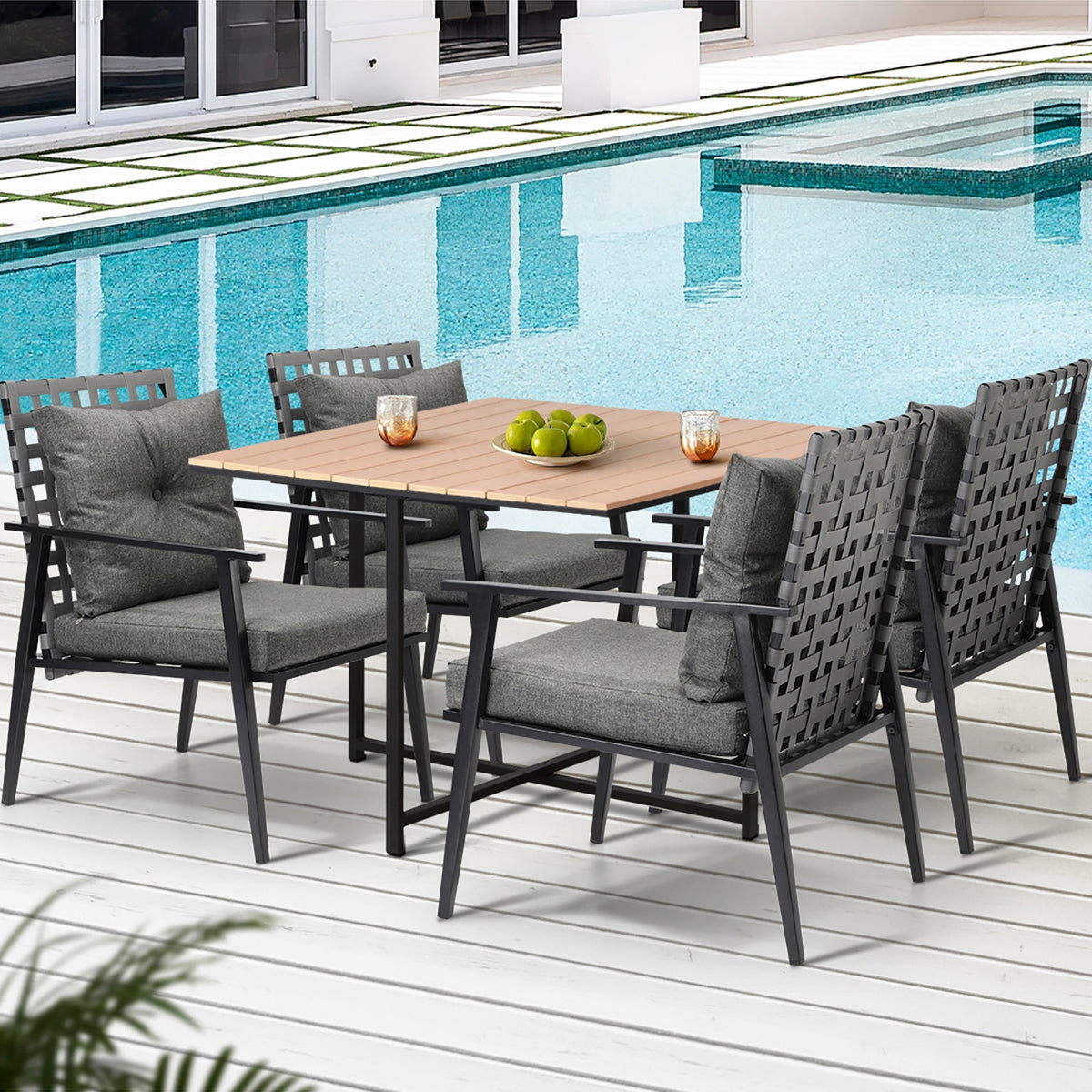 Livsip Outdoor Dining Set Patio Furniture Garden Rattan Chairs Setting 4 Seater - Sunyee