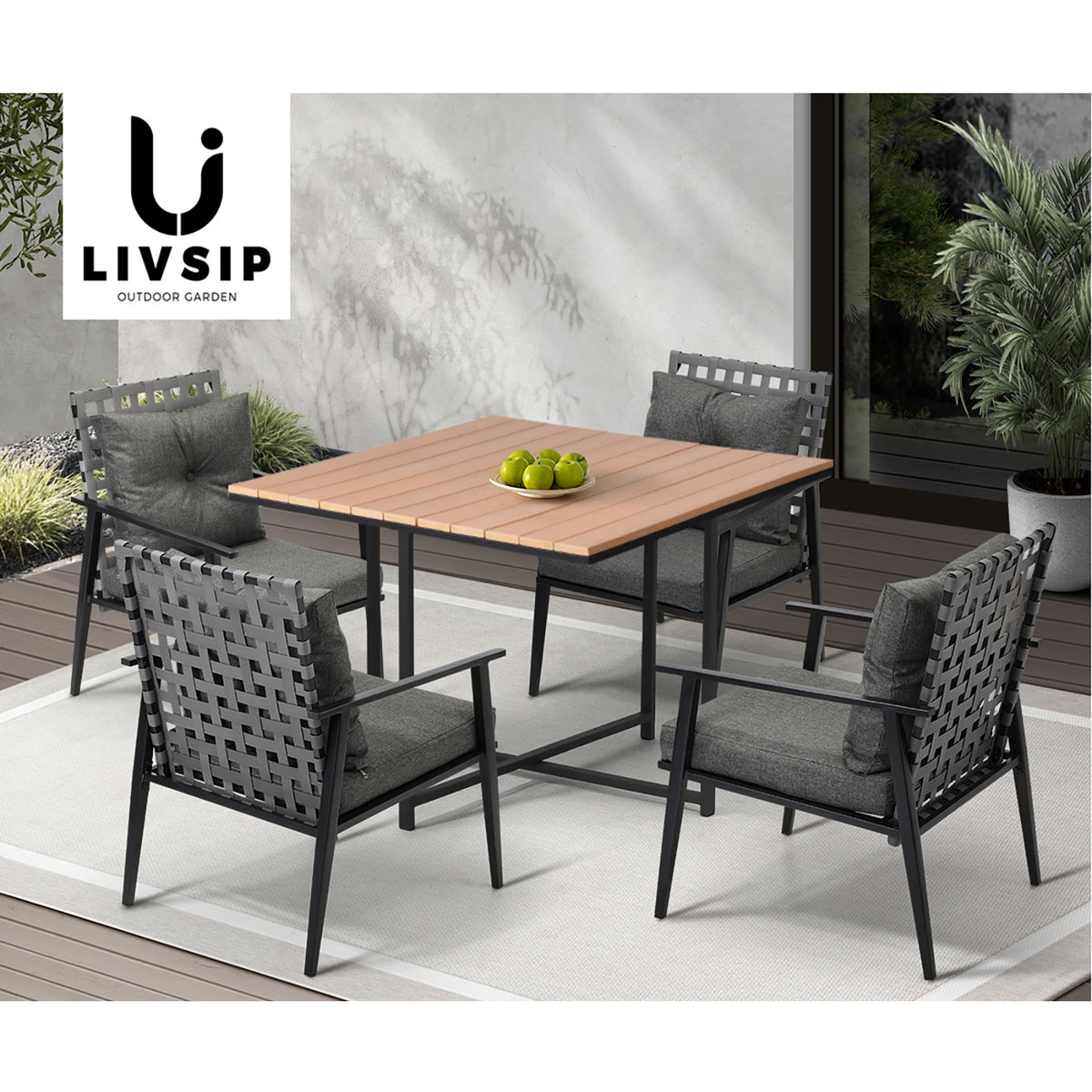 Livsip Outdoor Dining Set Patio Furniture Garden Rattan Chairs Setting 4 Seater - Sunyee