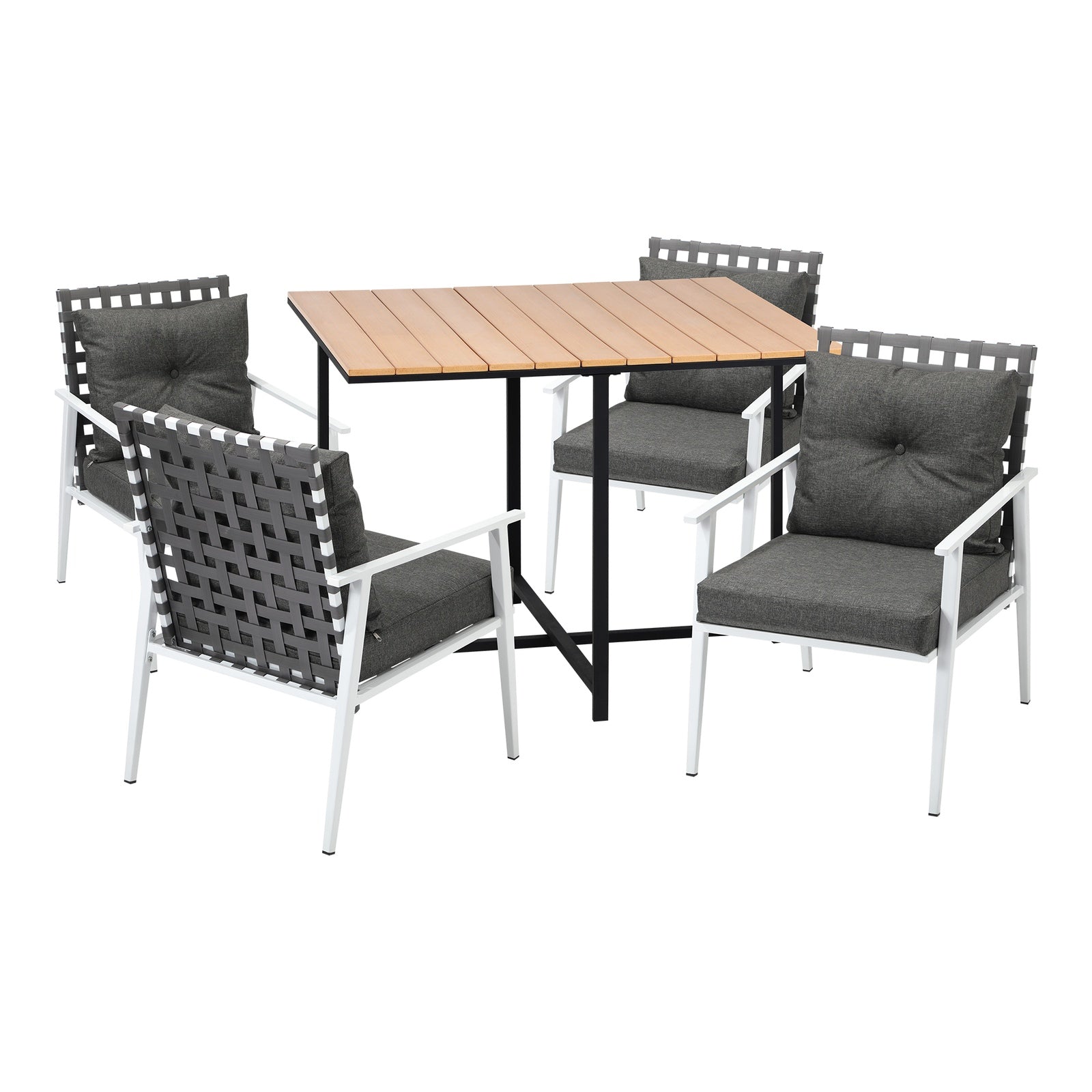 Livsip Outdoor Dining Set Patio Furniture Garden Rattan White Chairs Setting 5PC - Sunyee