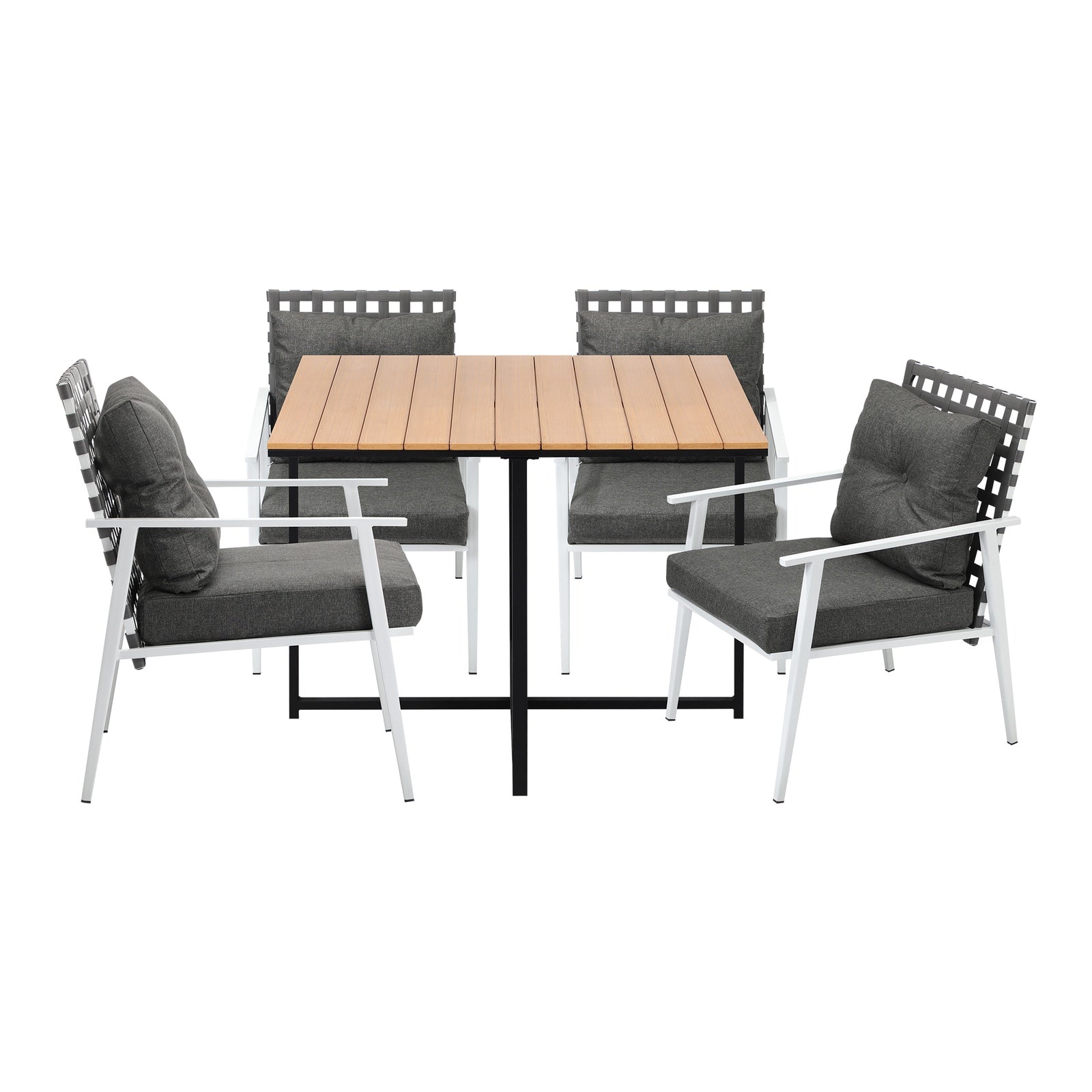Livsip Outdoor Dining Set Patio Furniture Garden Rattan White Chairs Setting 5PC - Sunyee