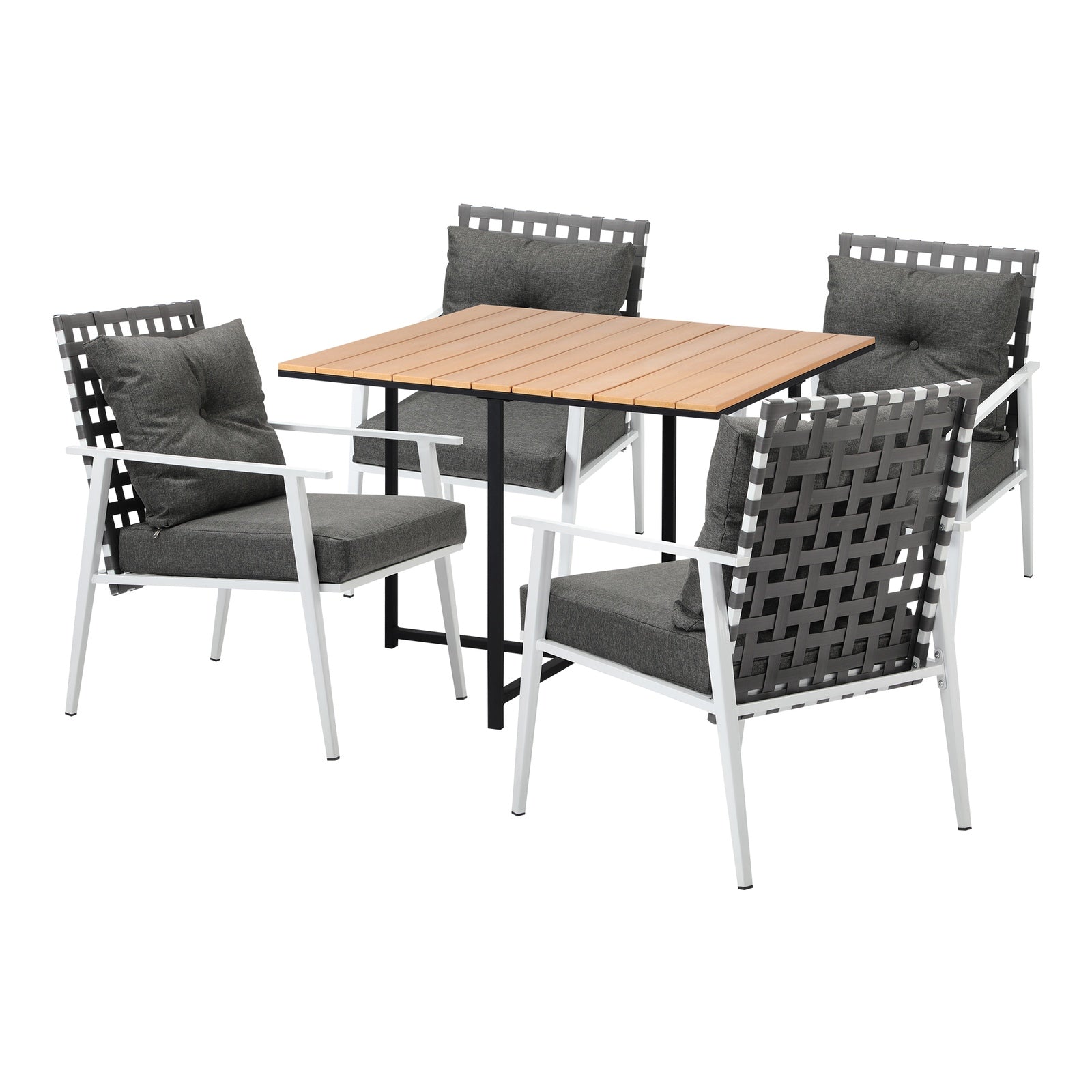 Livsip Outdoor Dining Set Patio Furniture Garden Rattan White Chairs Setting 5PC - Sunyee