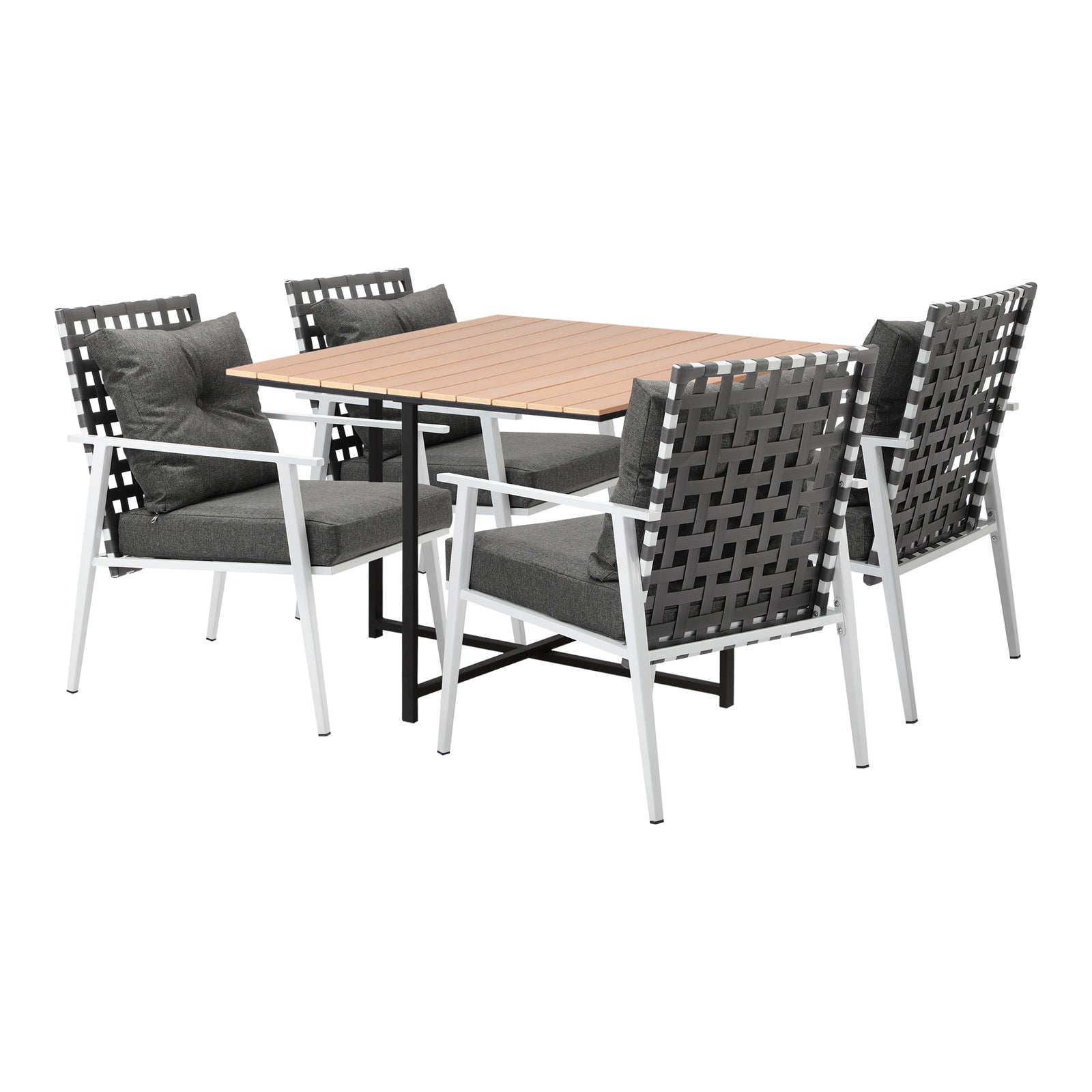 Livsip Outdoor Dining Set Patio Furniture Garden Rattan White Chairs Setting 5PC - Sunyee