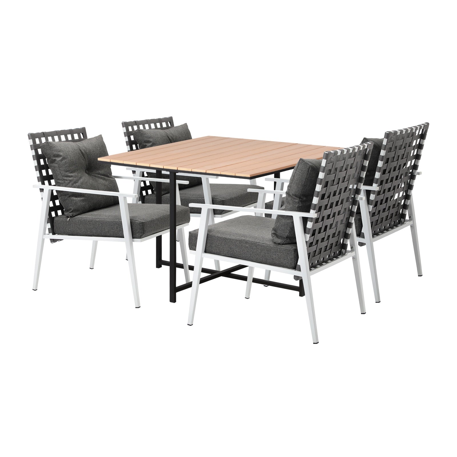 Livsip Outdoor Dining Set Patio Furniture Garden Rattan White Chairs Setting 5PC - Sunyee