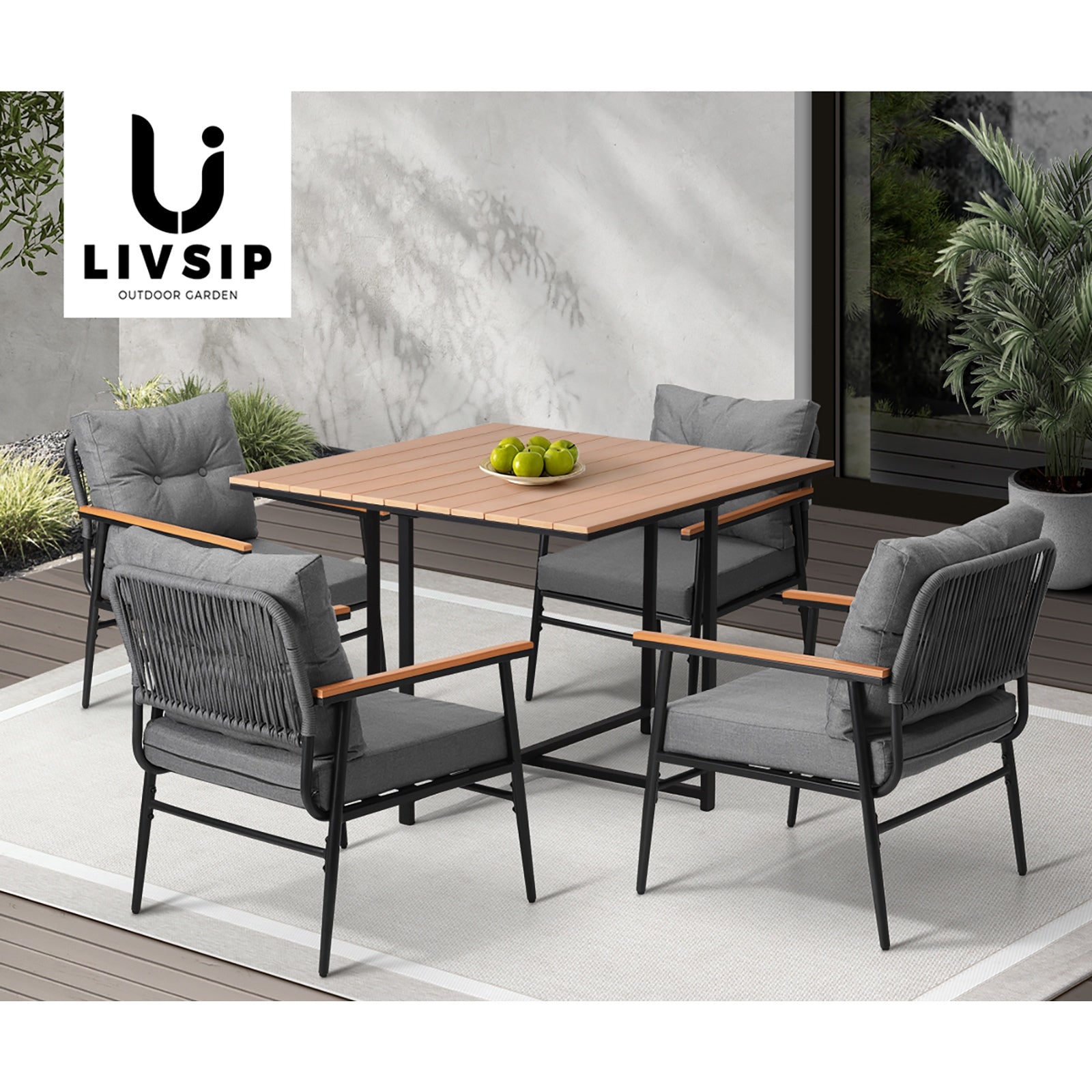 Livsip Outdoor Dining Set Patio Furniture Garden Table and Chairs 4 Seater - Sunyee