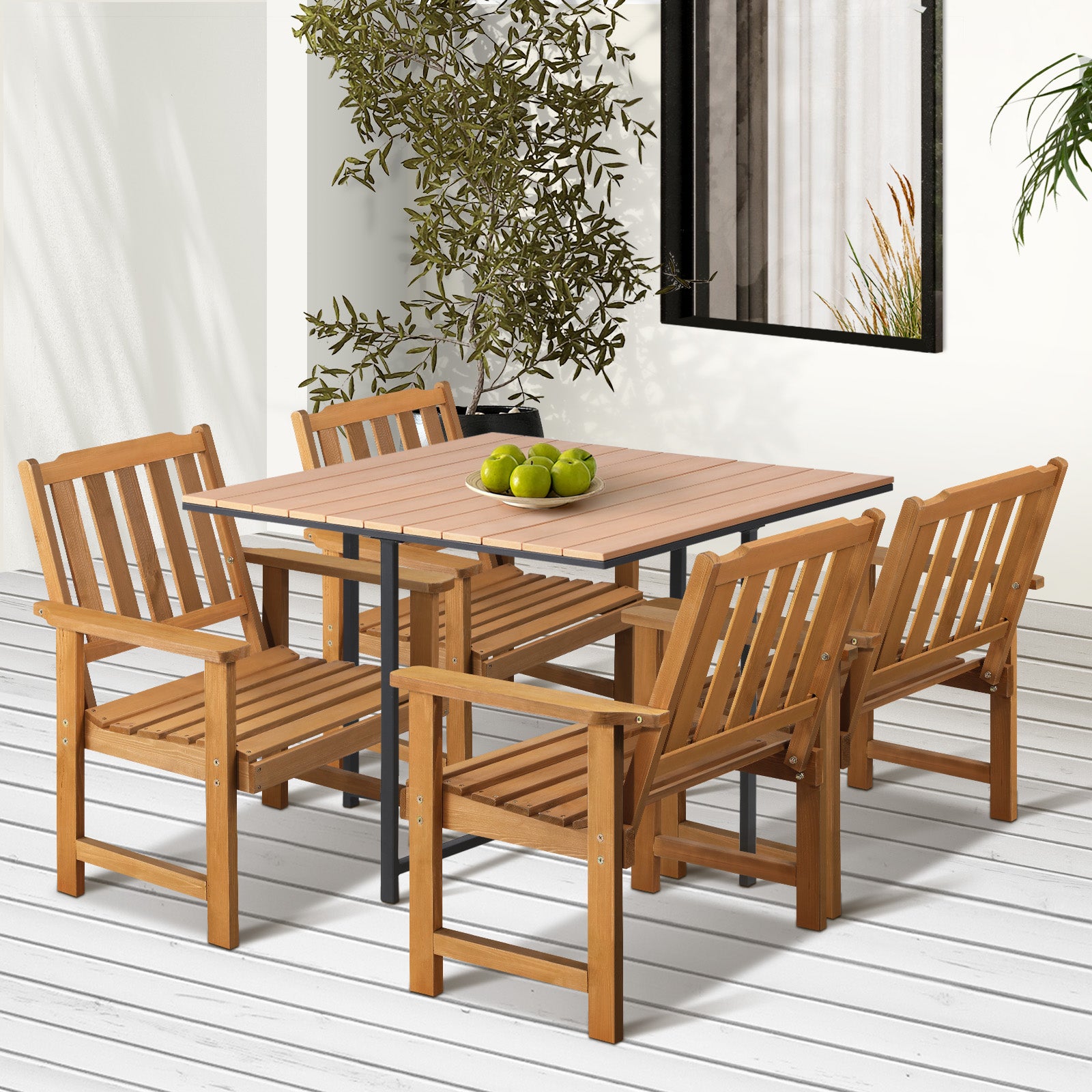 Livsip 4 Seater Outdoor Dining Set Furniture Table & Wood Chairs Patio Setting - Sunyee