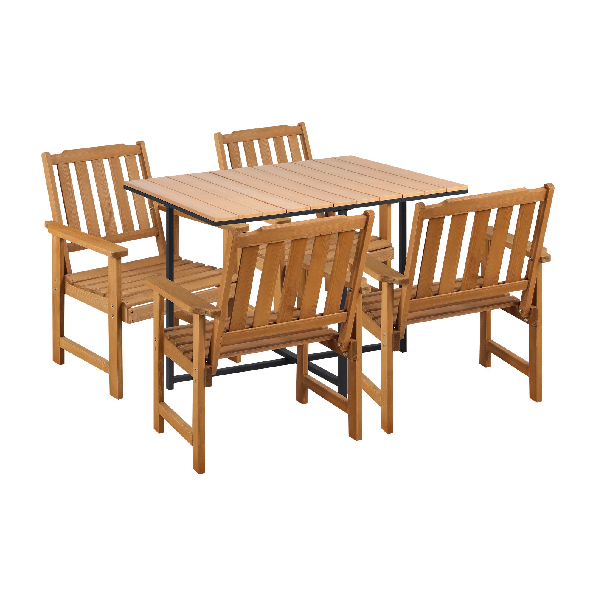 Livsip 4 Seater Outdoor Dining Set Furniture Table & Wood Chairs Patio Setting - Sunyee