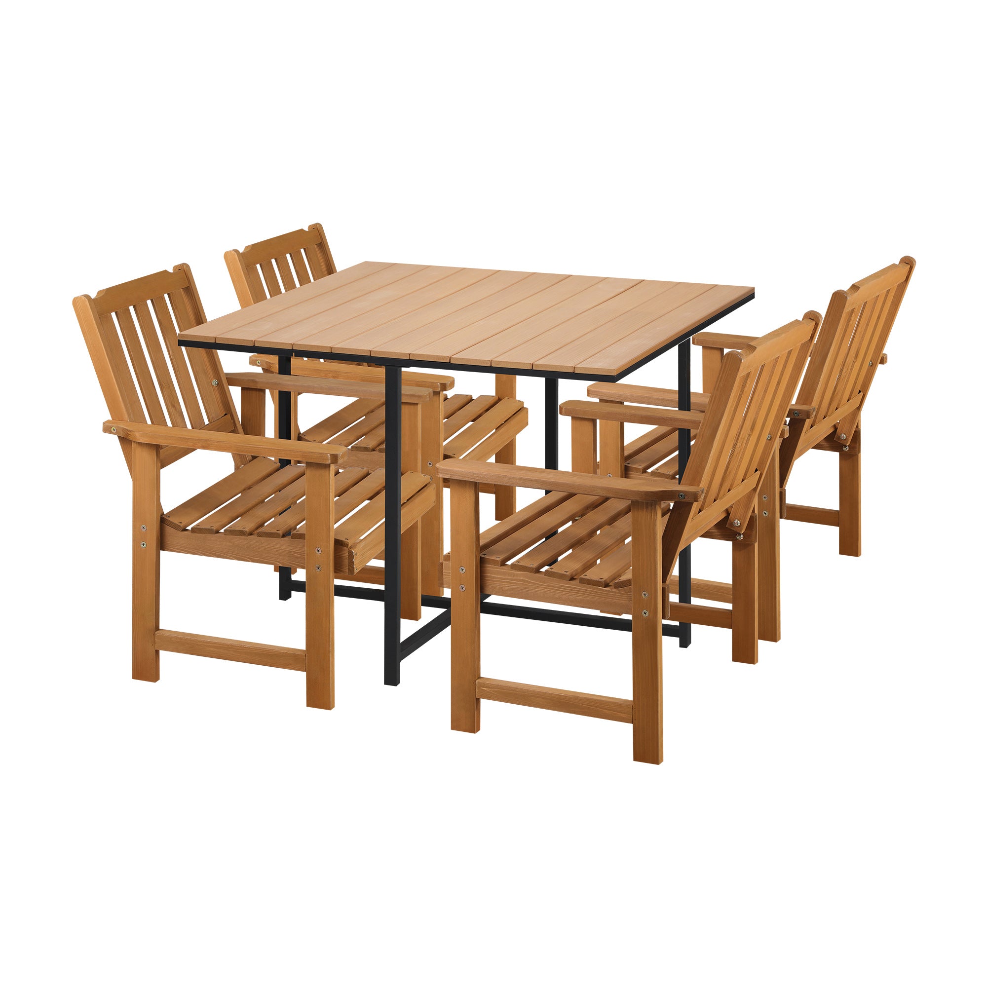Livsip 4 Seater Outdoor Dining Set Furniture Table & Wood Chairs Patio Setting - Sunyee