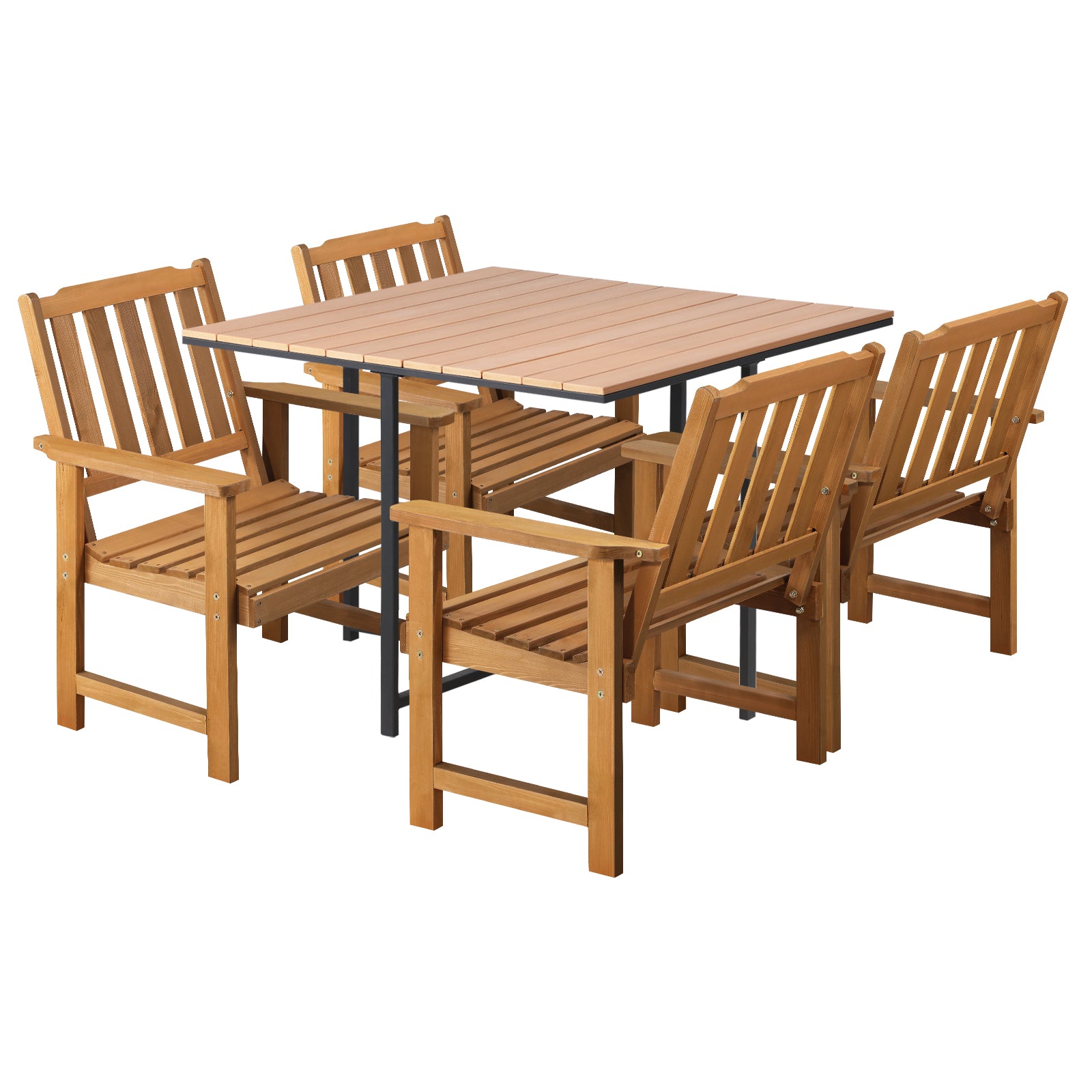Livsip 4 Seater Outdoor Dining Set Furniture Table & Wood Chairs Patio Setting - Sunyee