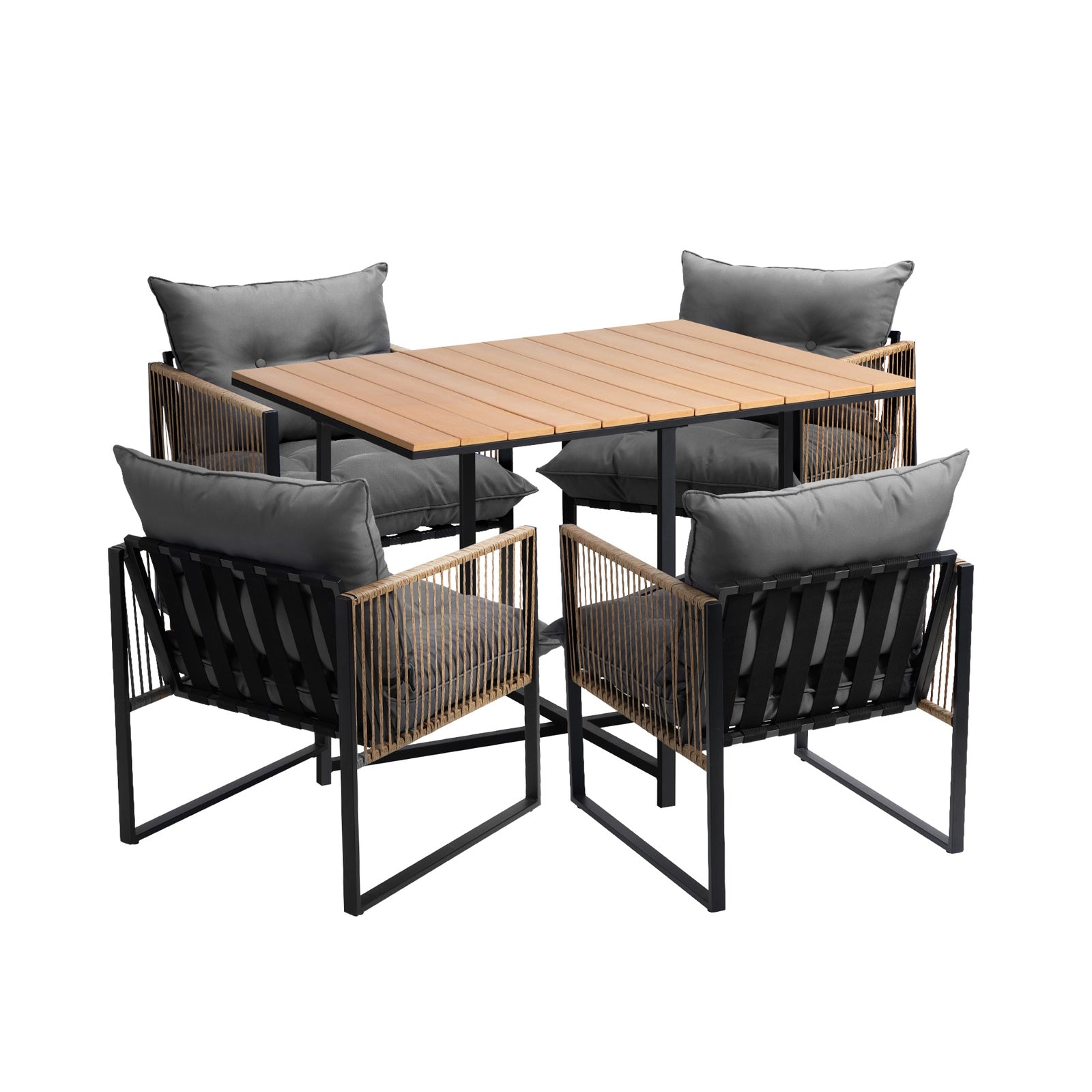 Livsip Outdoor Dining Set Furniture Patio Setting Wood-Plastic Table 4 Seater - Sunyee