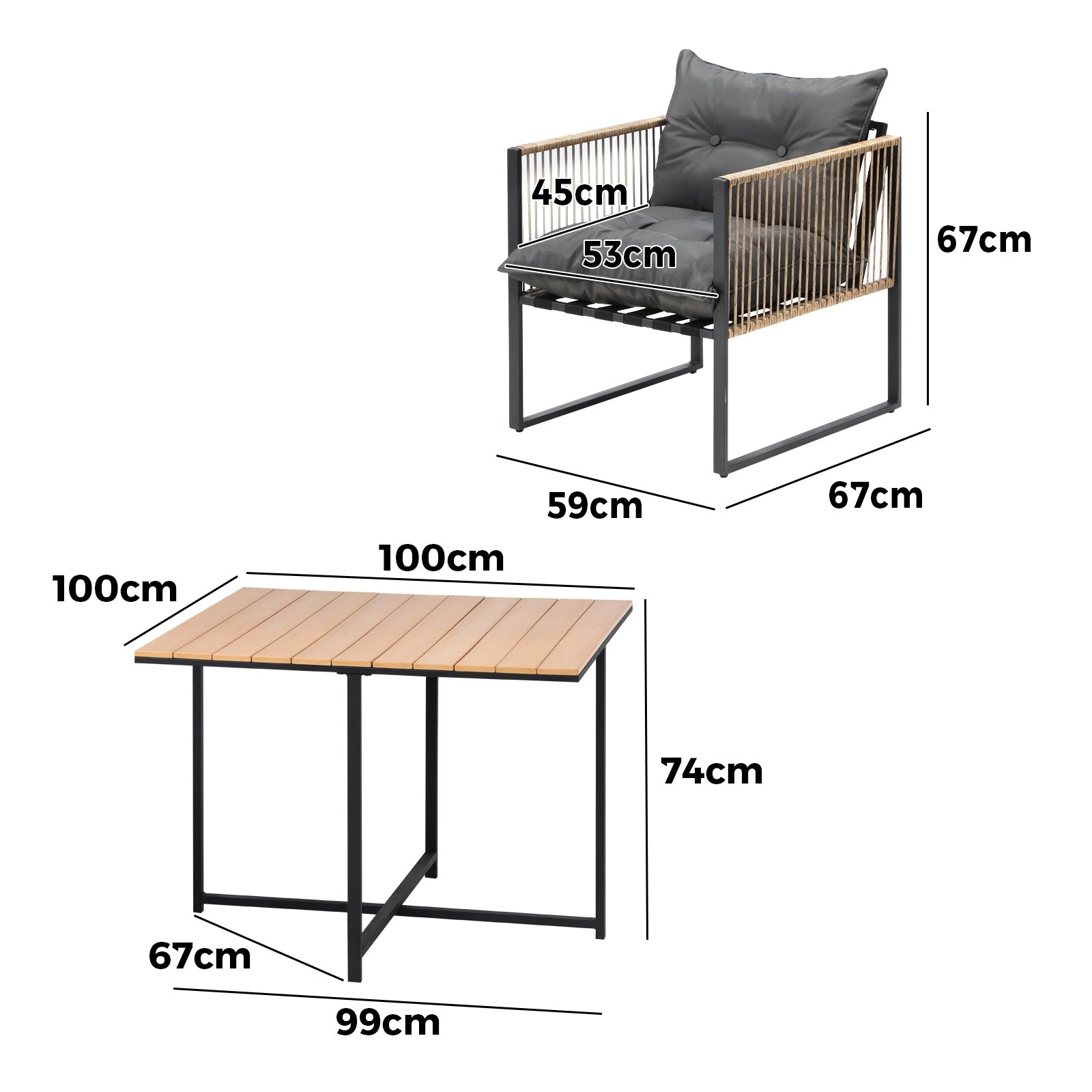 Livsip Outdoor Dining Set Furniture Patio Setting Wood-Plastic Table 4 Seater - Sunyee