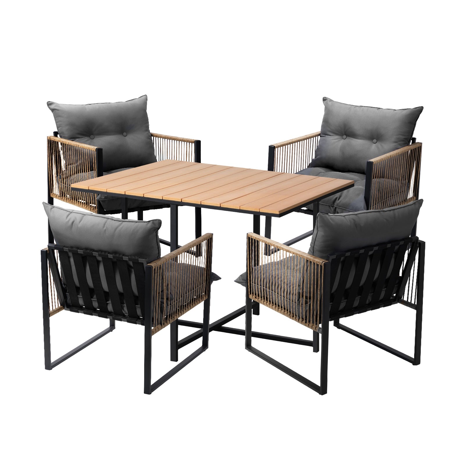 Livsip Outdoor Dining Set Furniture Patio Setting Wood-Plastic Table 4 Seater - Sunyee