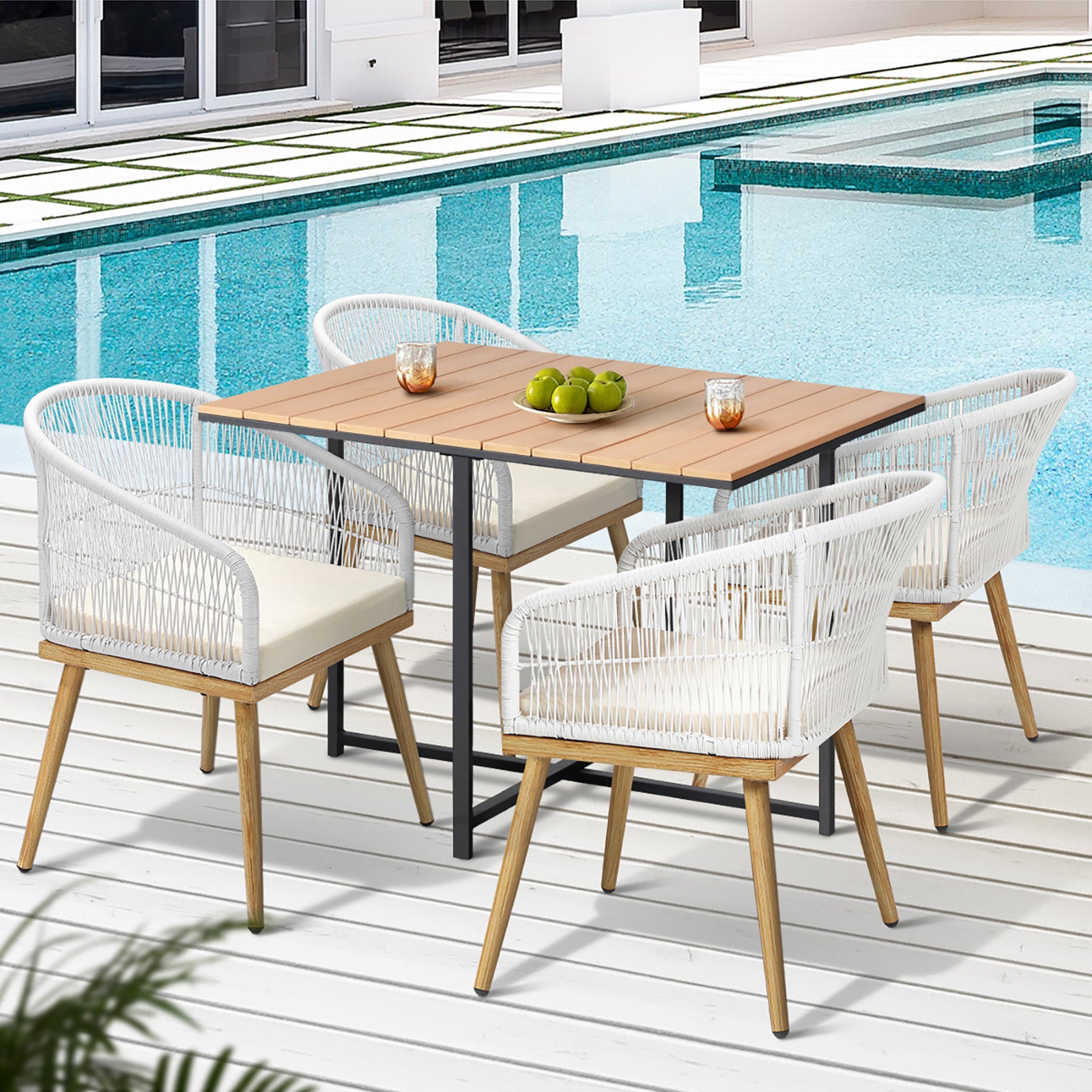 Livsip Outdoor Dining Set Furniture Table Chairs Patio Bistro Setting 5 Piece - Sunyee