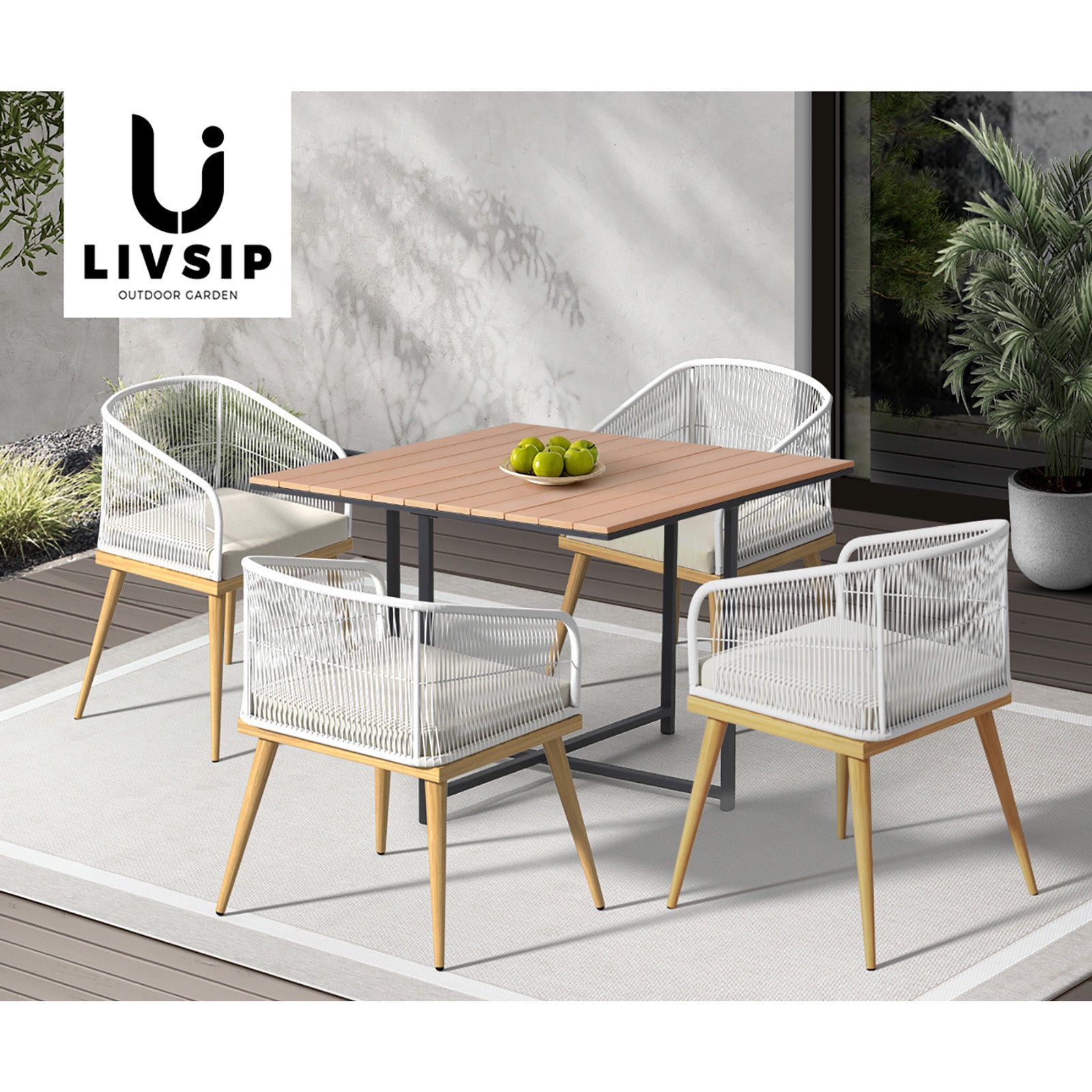 Livsip Outdoor Dining Set Furniture Table Chairs Patio Bistro Setting 5 Piece - Sunyee