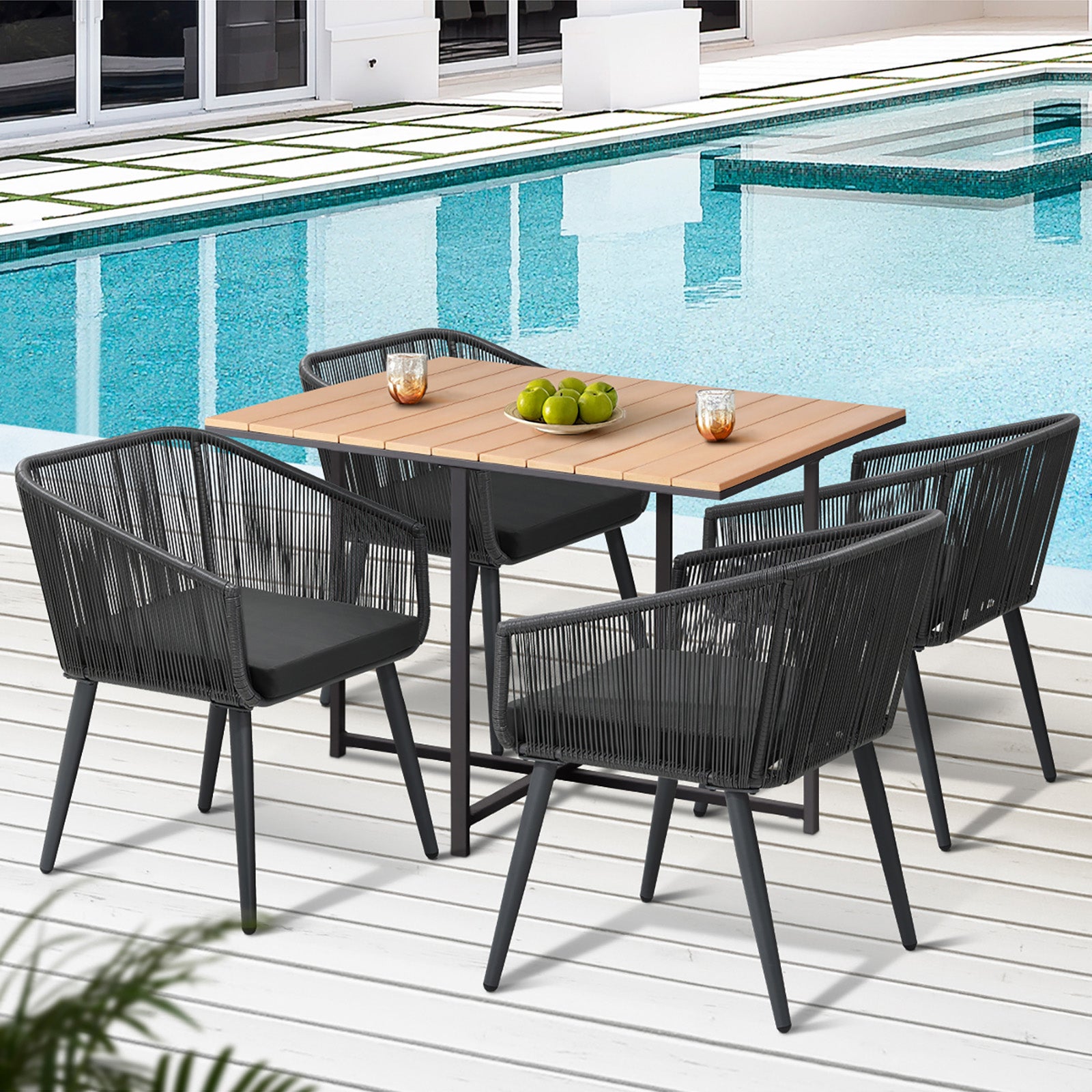 Livsip 5PCS Outdoor Dining Set Furniture Table Lounge Chairs Patio Setting - Sunyee