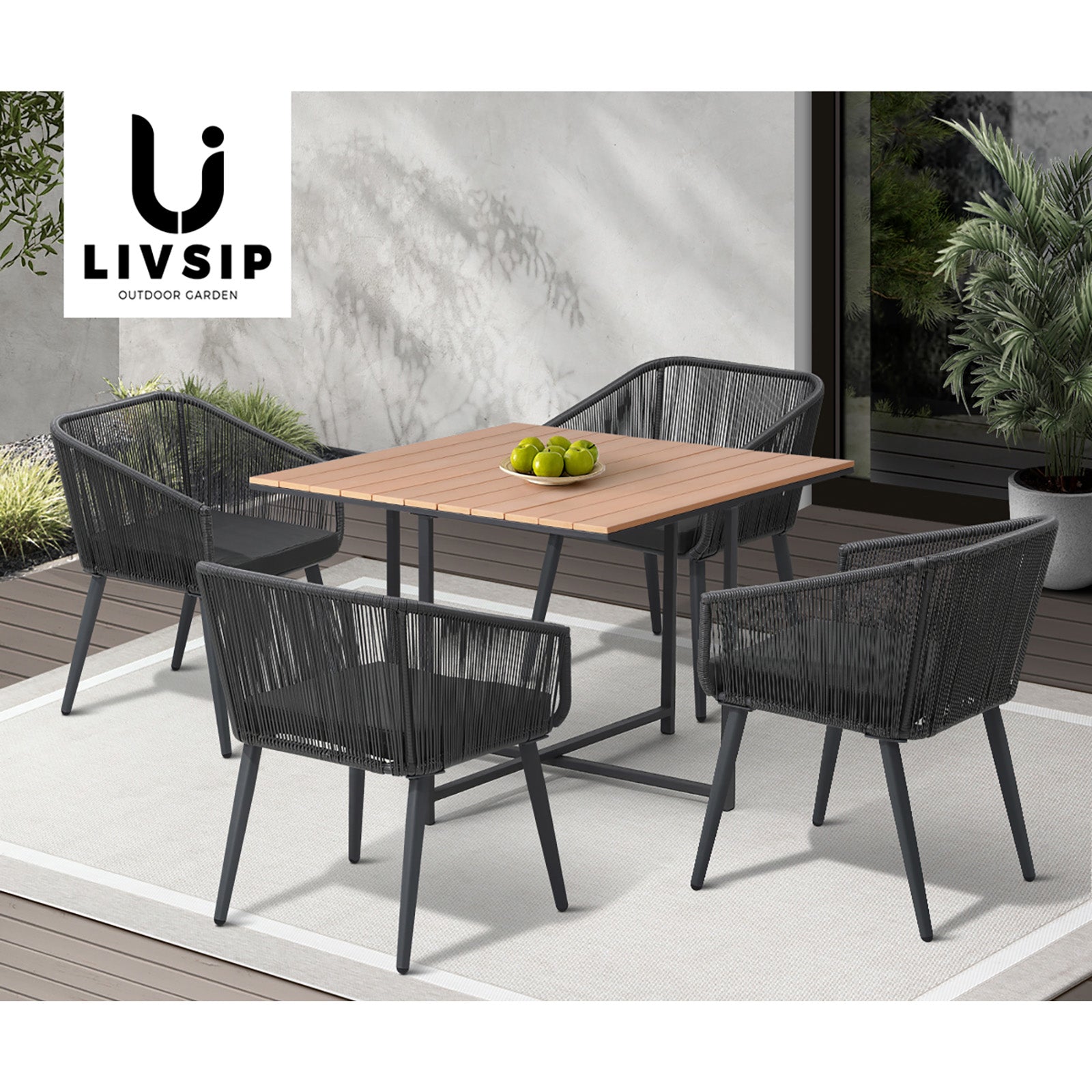 Livsip 5PCS Outdoor Dining Set Furniture Table Lounge Chairs Patio Setting - Sunyee
