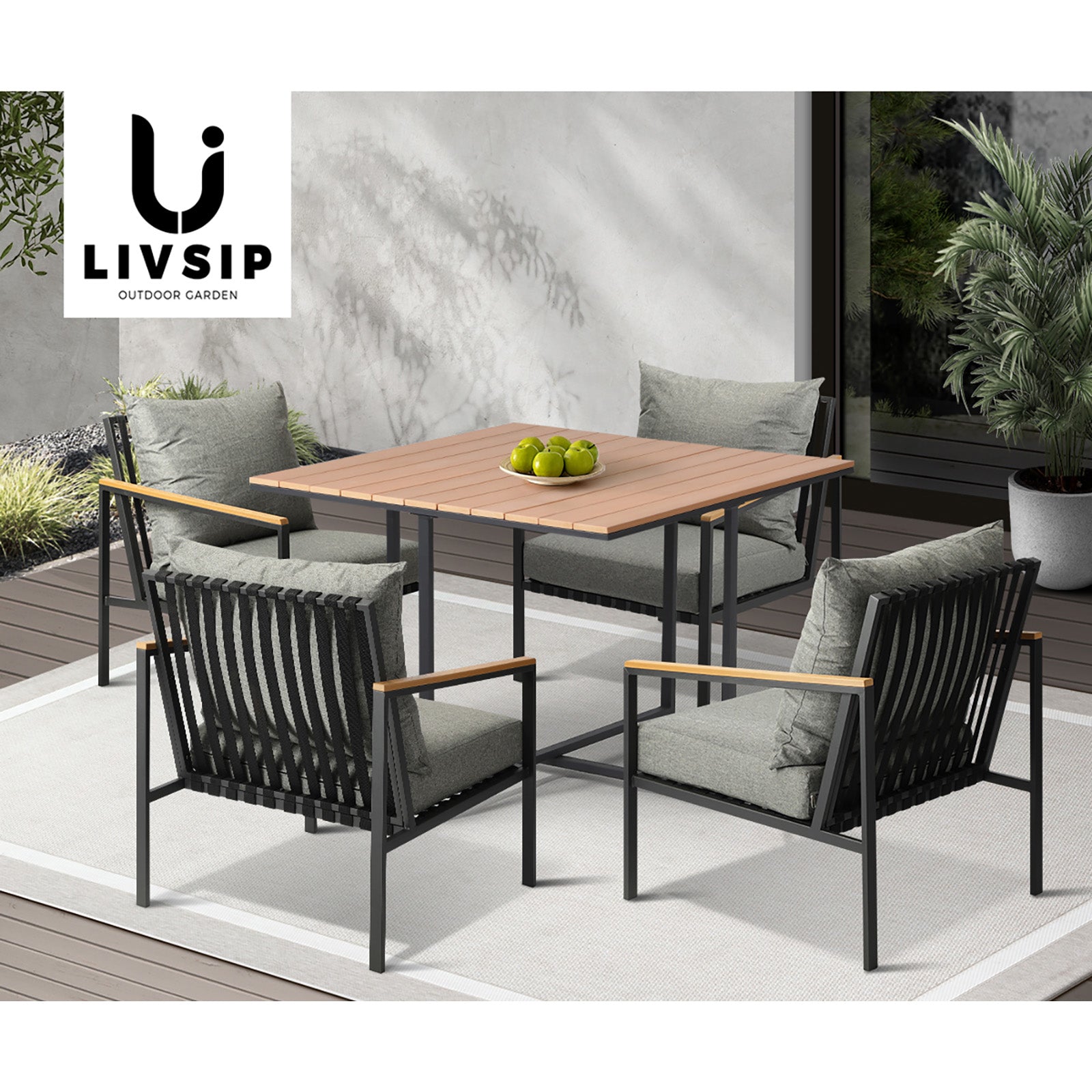 Livsip Outdoor Dining Set Table & Chairs 5PCS Patio Furniture Lounge Setting - Sunyee