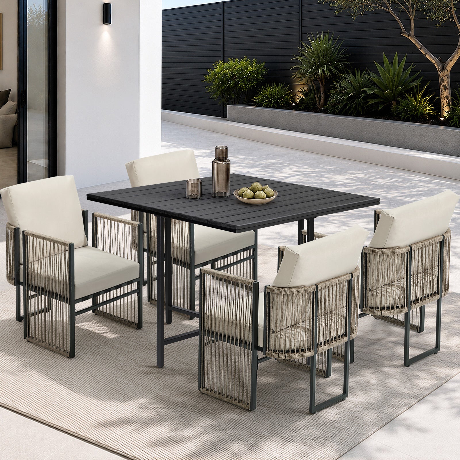 Livsip 5 Pieces Outdoor Dining Set Table Chair Setting Rope Garden Furniture