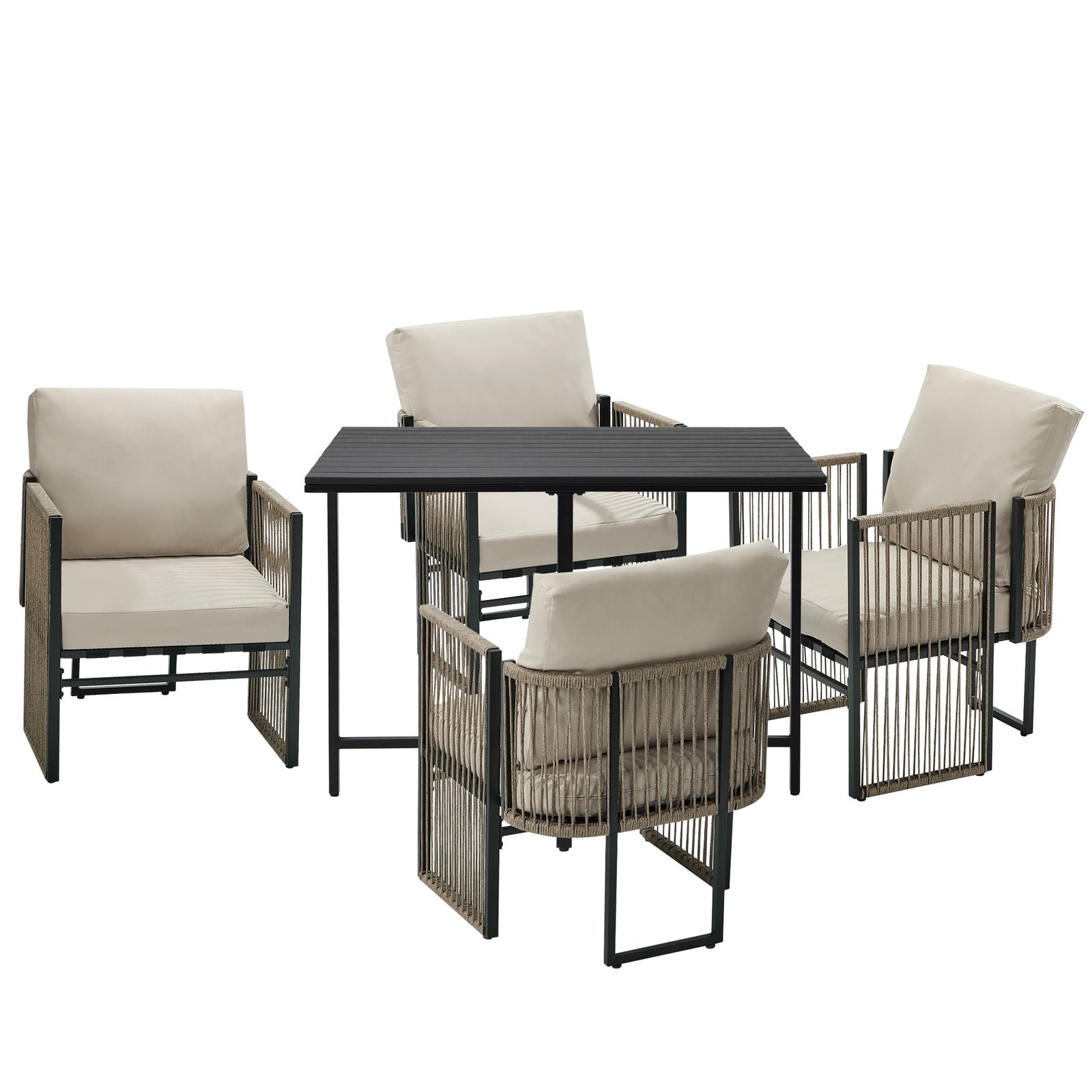 Livsip 5 Pieces Outdoor Dining Set Table Chair Setting Rope Garden Furniture