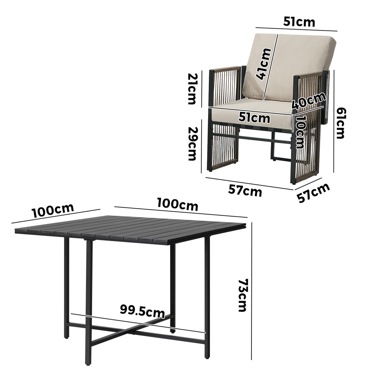 Livsip 5 Pieces Outdoor Dining Set Table Chair Setting Rope Garden Furniture