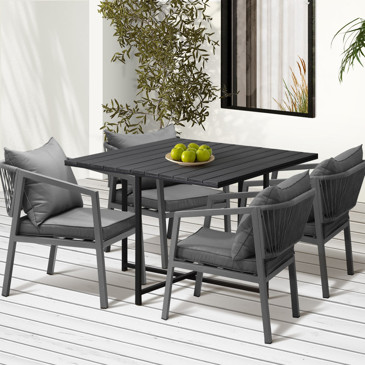 Livsip Outdoor Dining Set Patio Furniture Garden Balck Table Setting 4 Seater - Sunyee