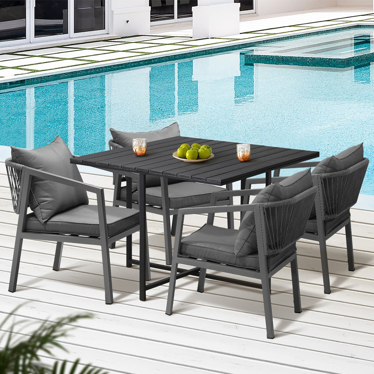 Livsip Outdoor Dining Set Patio Furniture Garden Balck Table Setting 4 Seater - Sunyee