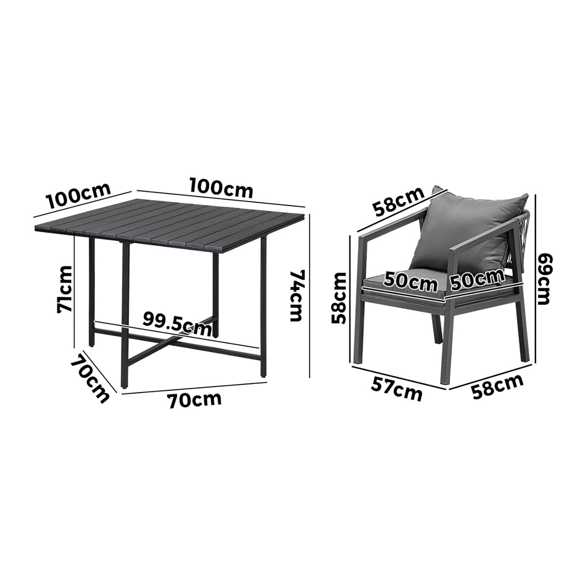 Livsip Outdoor Dining Set Patio Furniture Garden Balck Table Setting 4 Seater - Sunyee