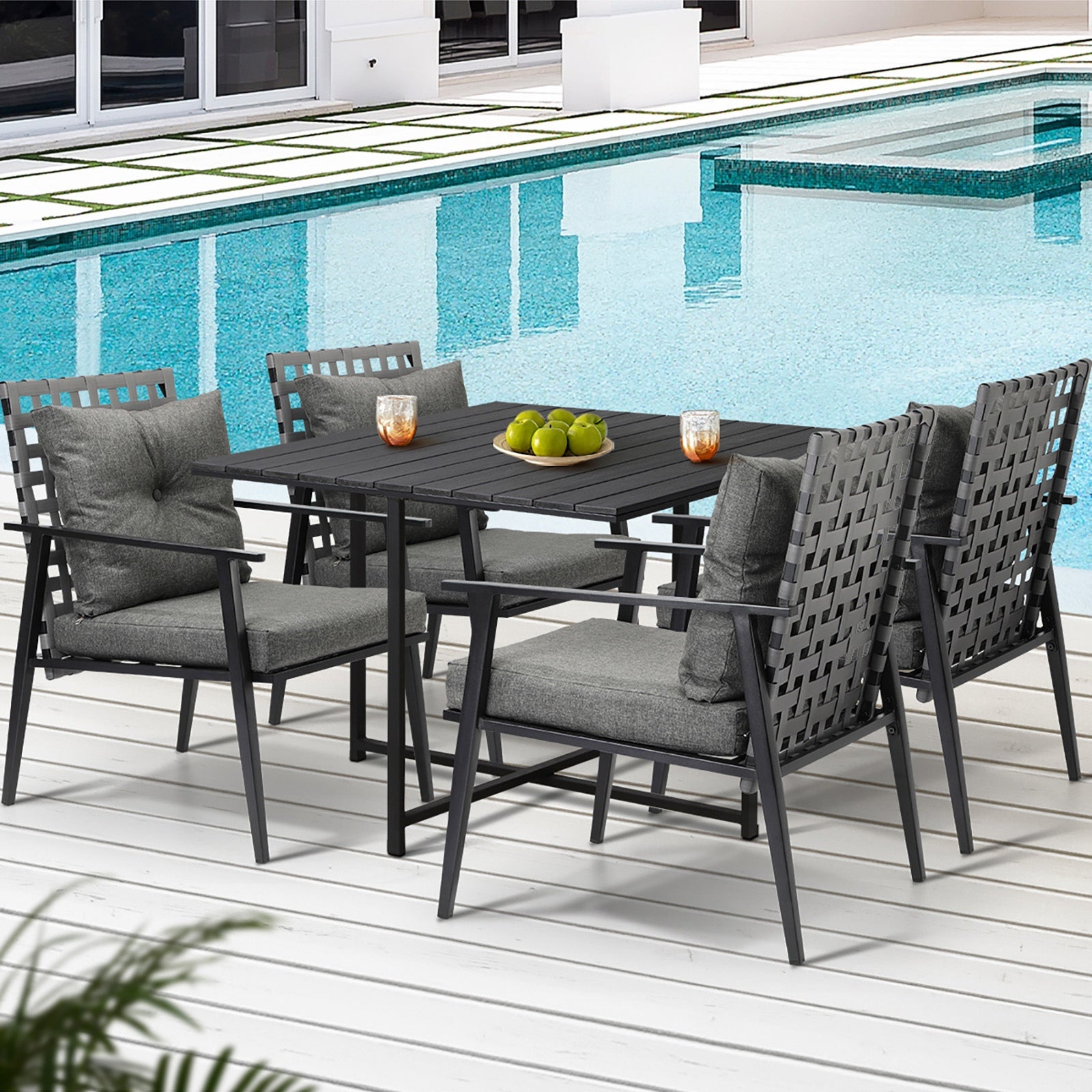 Livsip Outdoor Dining Set Patio Furniture Setting Rattan Chairs and Chairs 5PCS - Sunyee