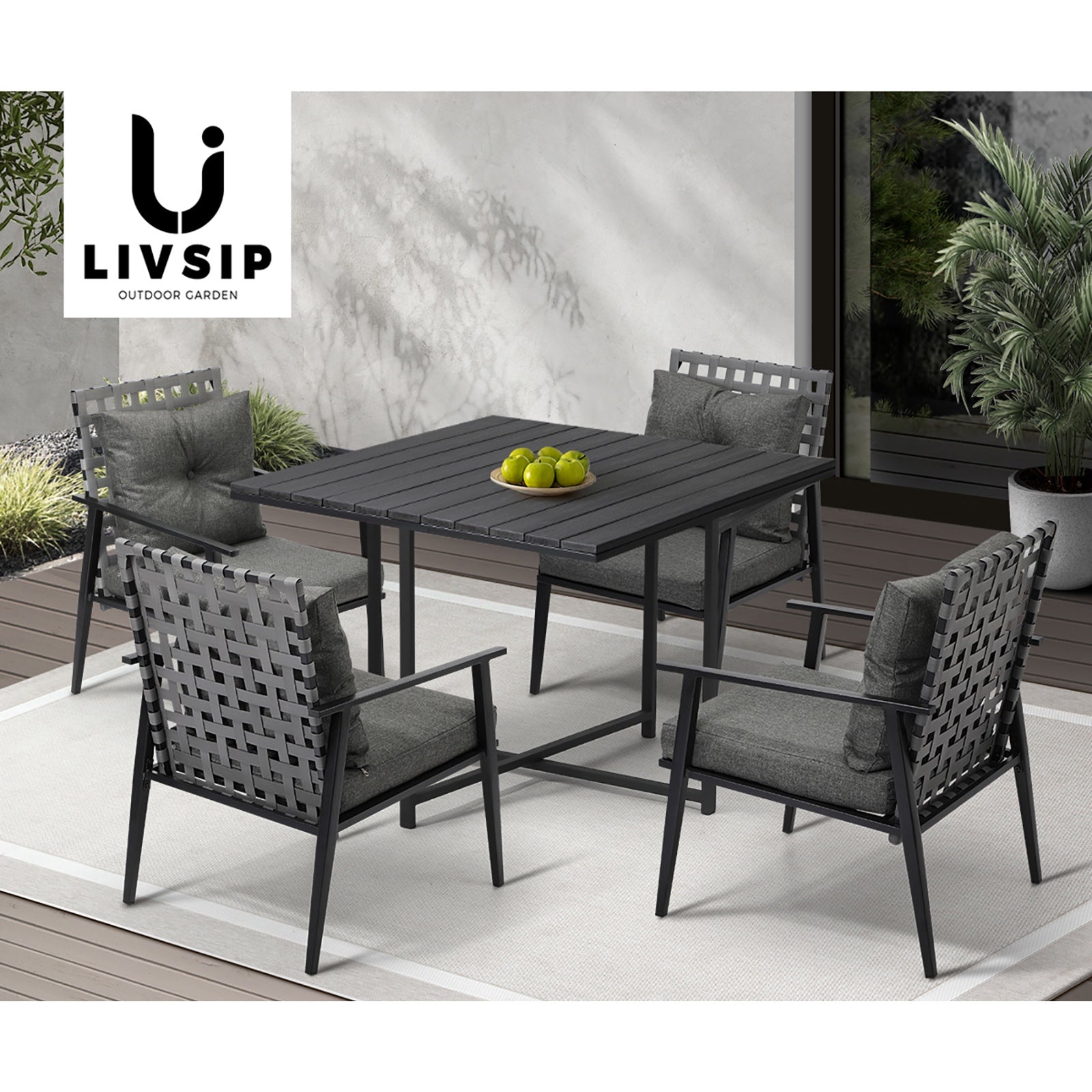 Livsip Outdoor Dining Set Patio Furniture Setting Rattan Chairs and Chairs 5PCS - Sunyee