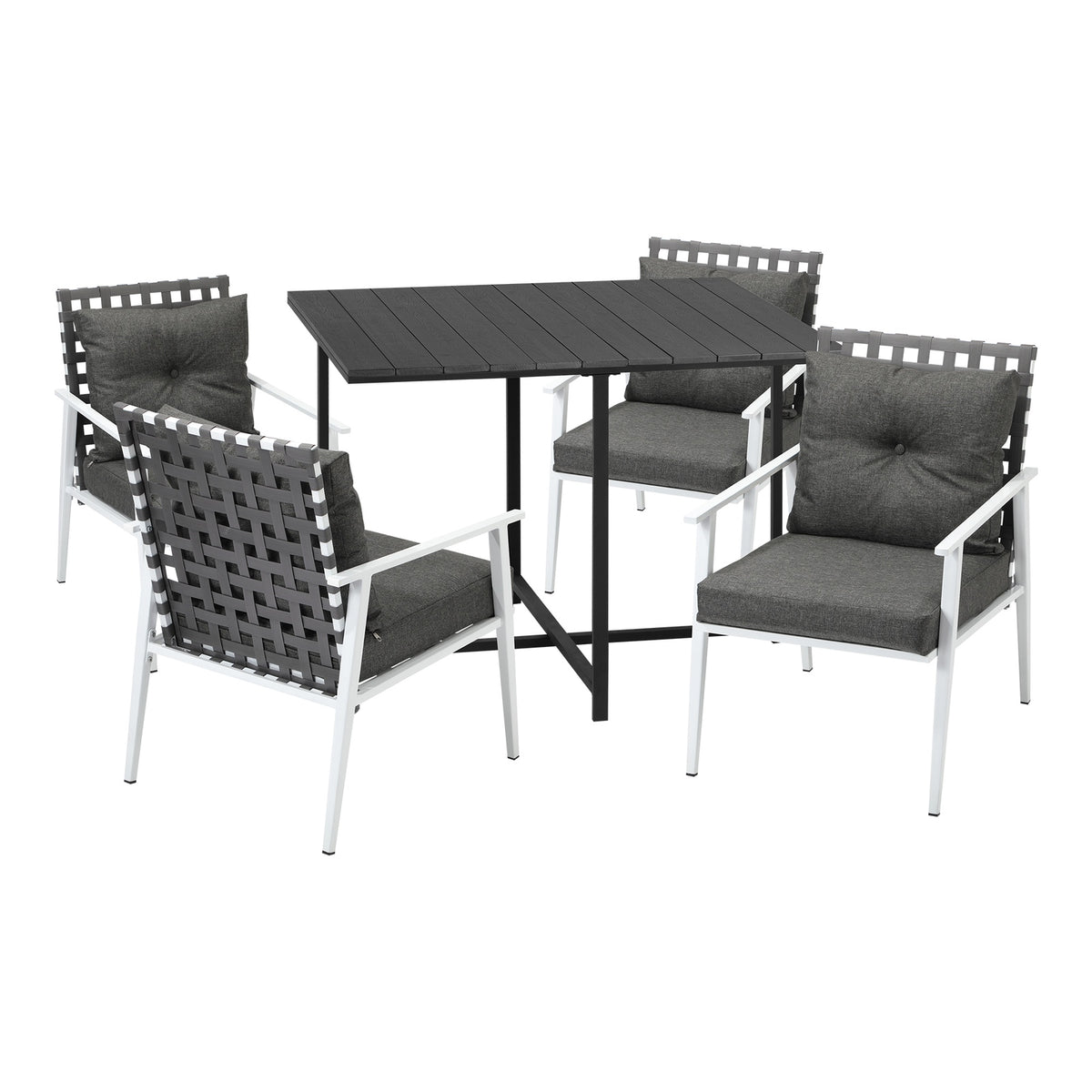 Livsip Outdoor Dining Set Patio Furniture Balck Table Rattan White Chairs 5PC - Sunyee