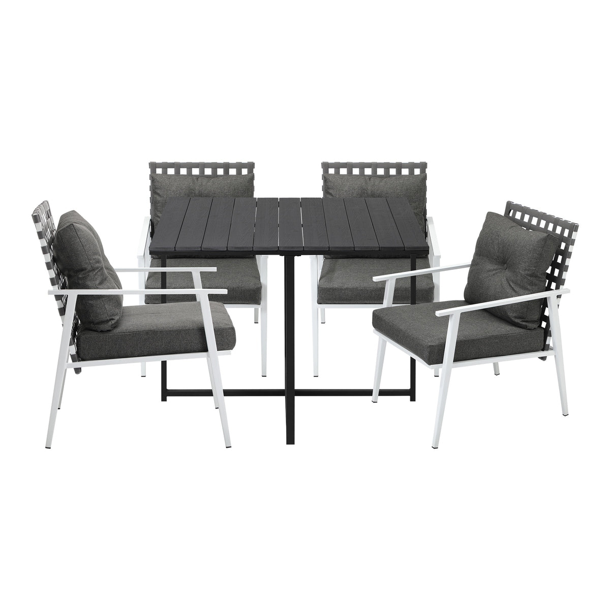 Livsip Outdoor Dining Set Patio Furniture Balck Table Rattan White Chairs 5PC - Sunyee