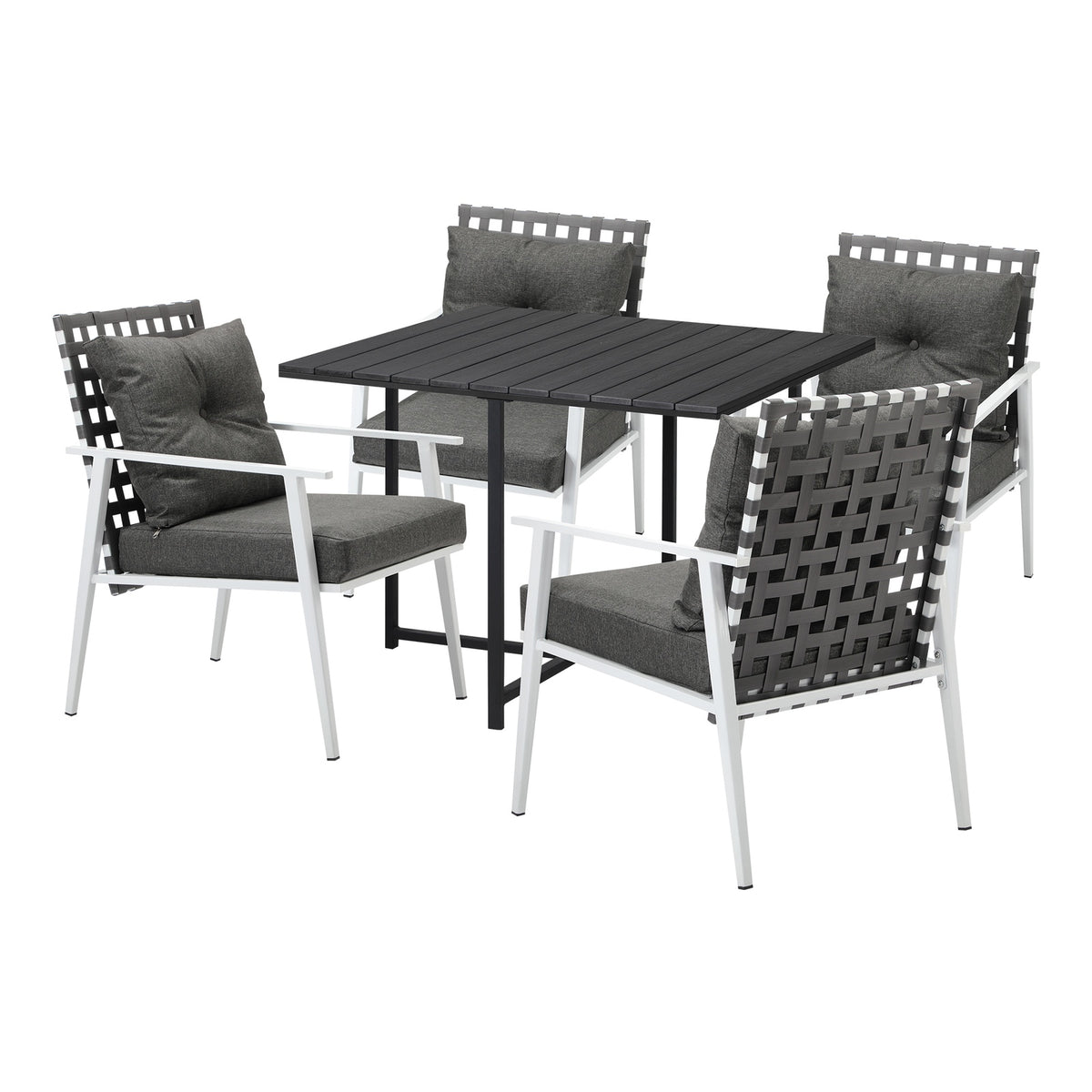 Livsip Outdoor Dining Set Patio Furniture Balck Table Rattan White Chairs 5PC - Sunyee