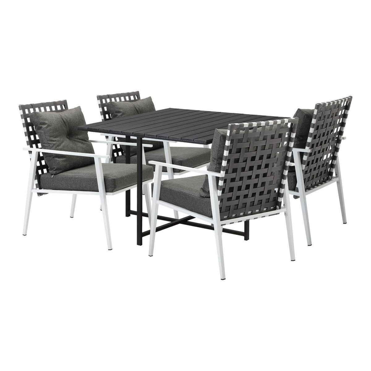 Livsip Outdoor Dining Set Patio Furniture Balck Table Rattan White Chairs 5PC - Sunyee