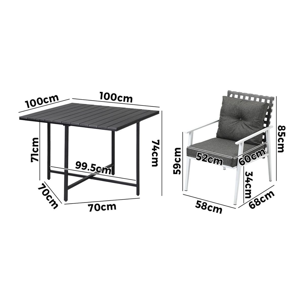 Livsip Outdoor Dining Set Patio Furniture Balck Table Rattan White Chairs 5PC - Sunyee