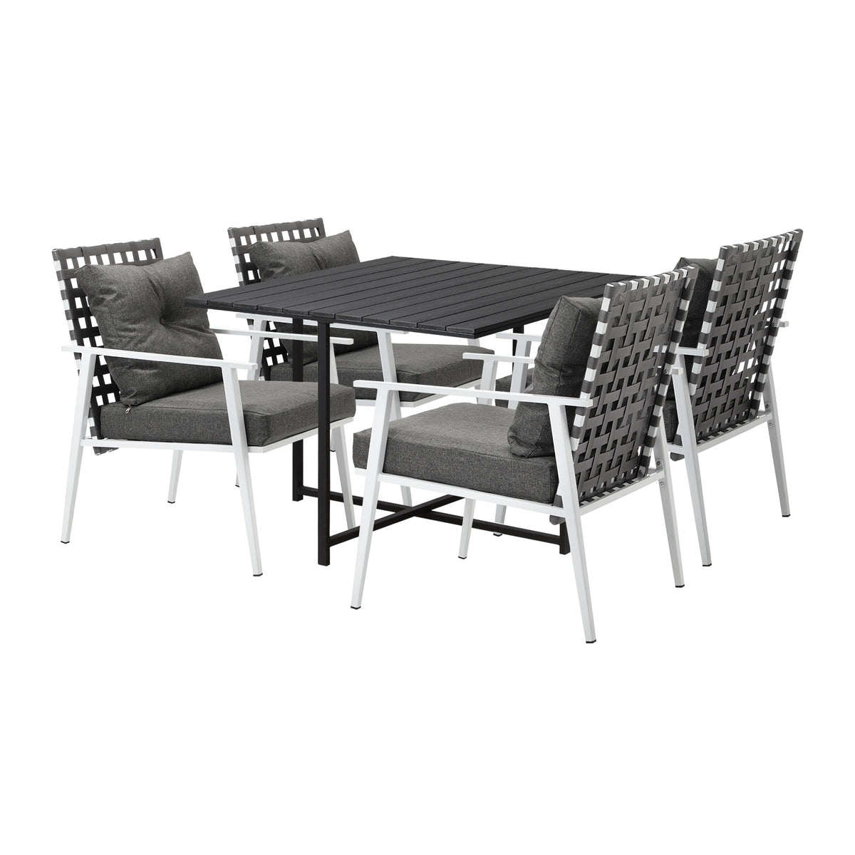 Livsip Outdoor Dining Set Patio Furniture Balck Table Rattan White Chairs 5PC - Sunyee