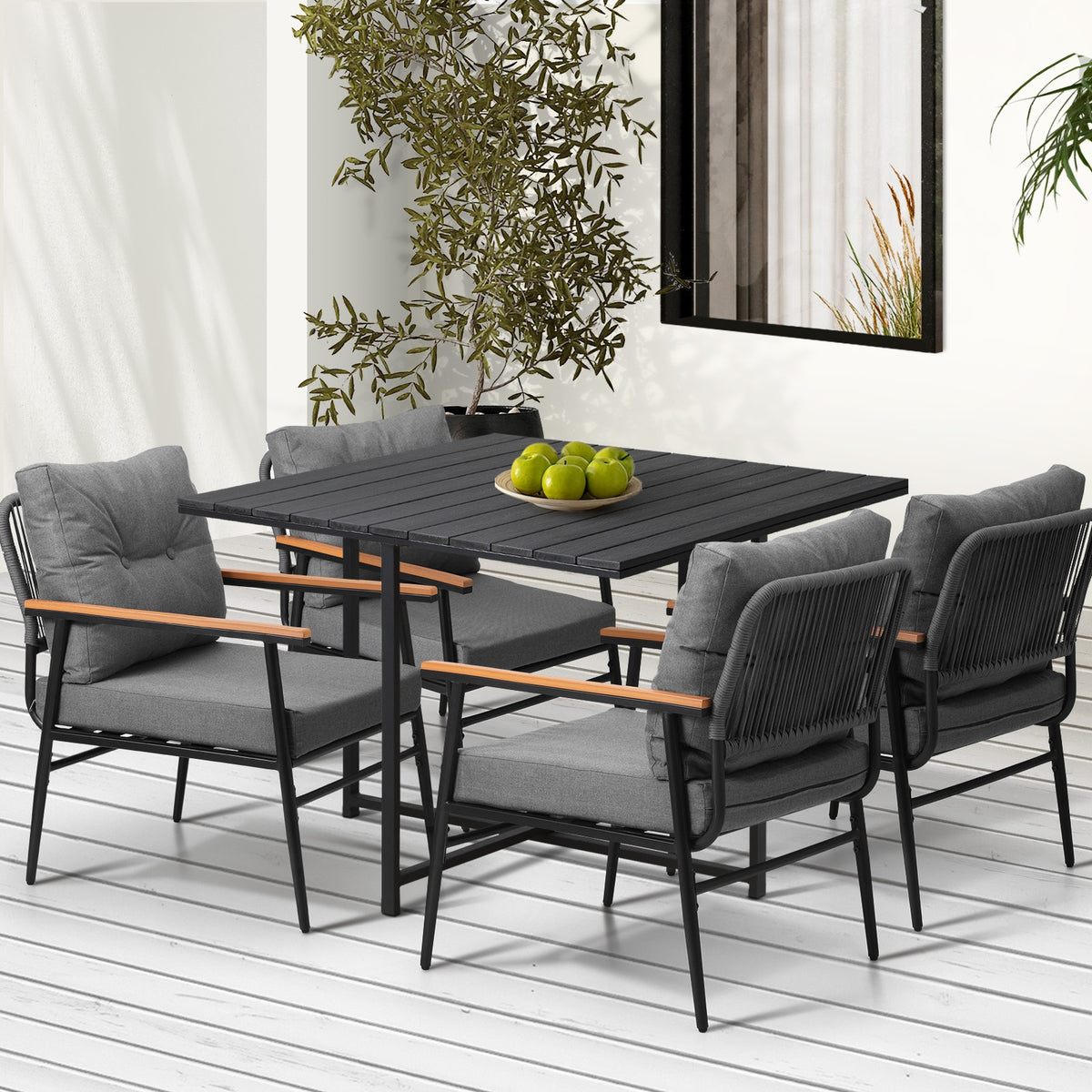 Livsip Outdoor Dining Set Patio Furniture Garden Black Table and Chairs 4 Seater - Sunyee