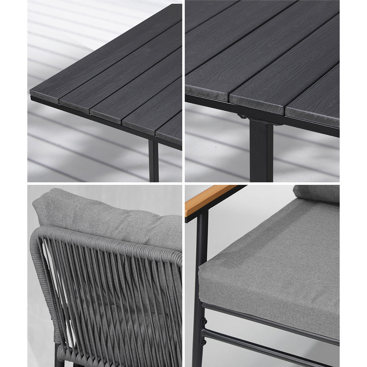 Livsip Outdoor Dining Set Patio Furniture Garden Black Table and Chairs 4 Seater - Sunyee