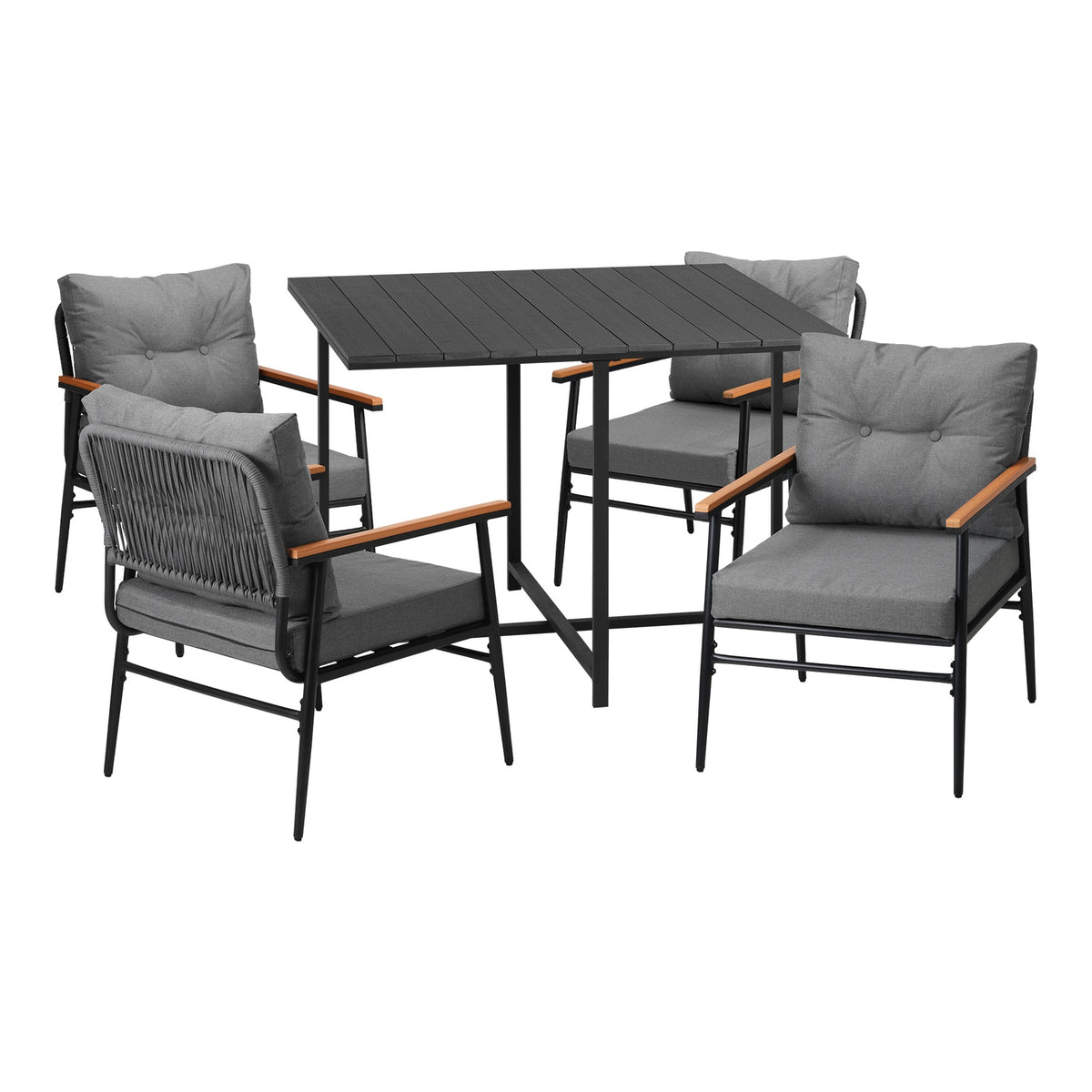 Livsip Outdoor Dining Set Patio Furniture Garden Black Table and Chairs 4 Seater - Sunyee
