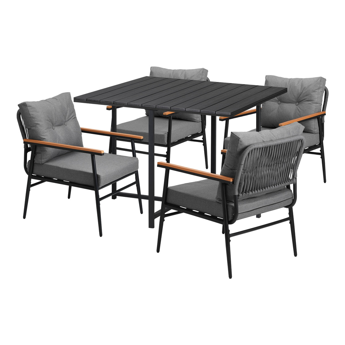 Livsip Outdoor Dining Set Patio Furniture Garden Black Table and Chairs 4 Seater - Sunyee
