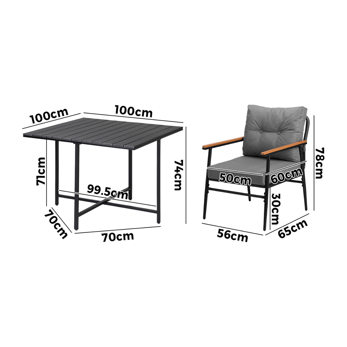 Livsip Outdoor Dining Set Patio Furniture Garden Black Table and Chairs 4 Seater - Sunyee