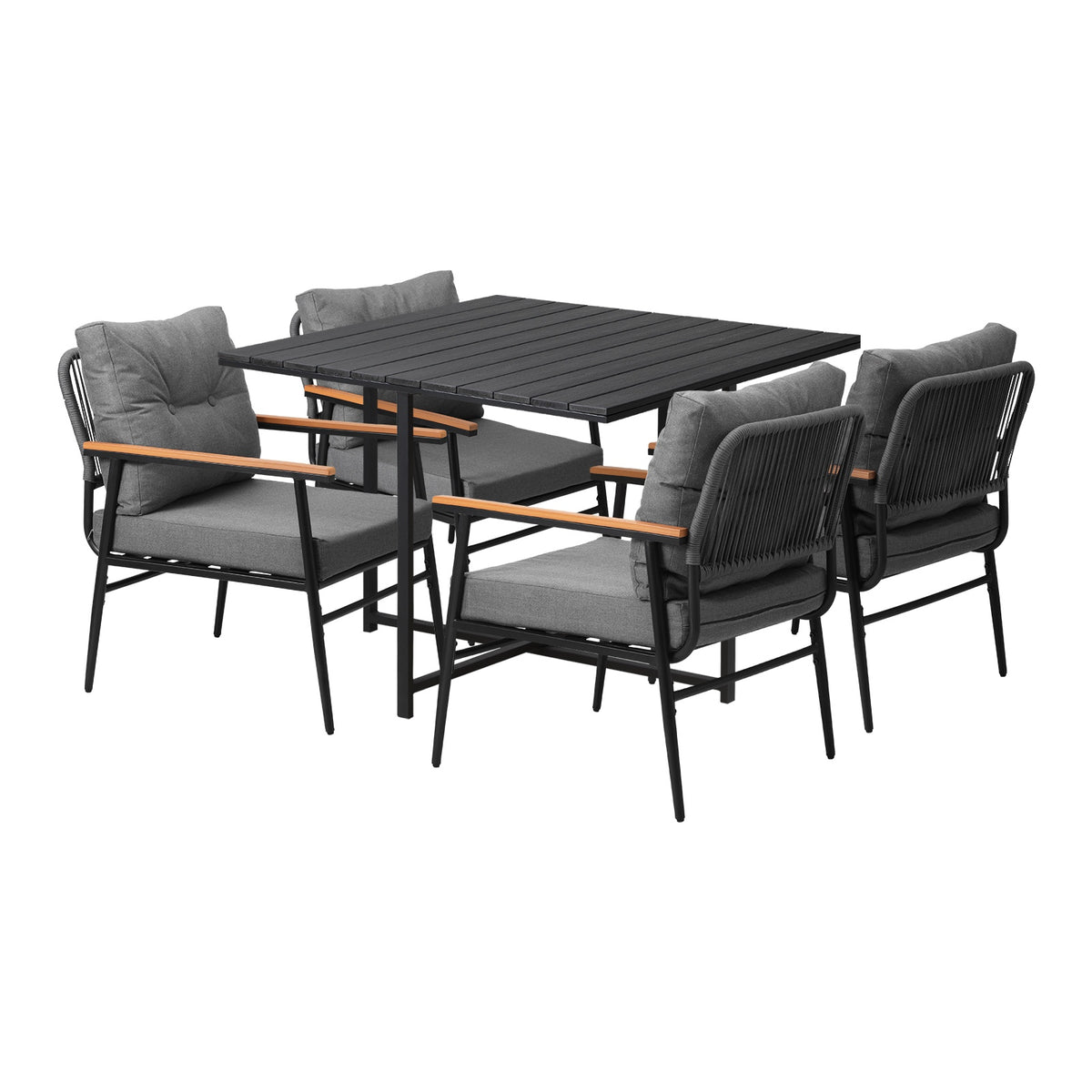 Livsip Outdoor Dining Set Patio Furniture Garden Black Table and Chairs 4 Seater - Sunyee