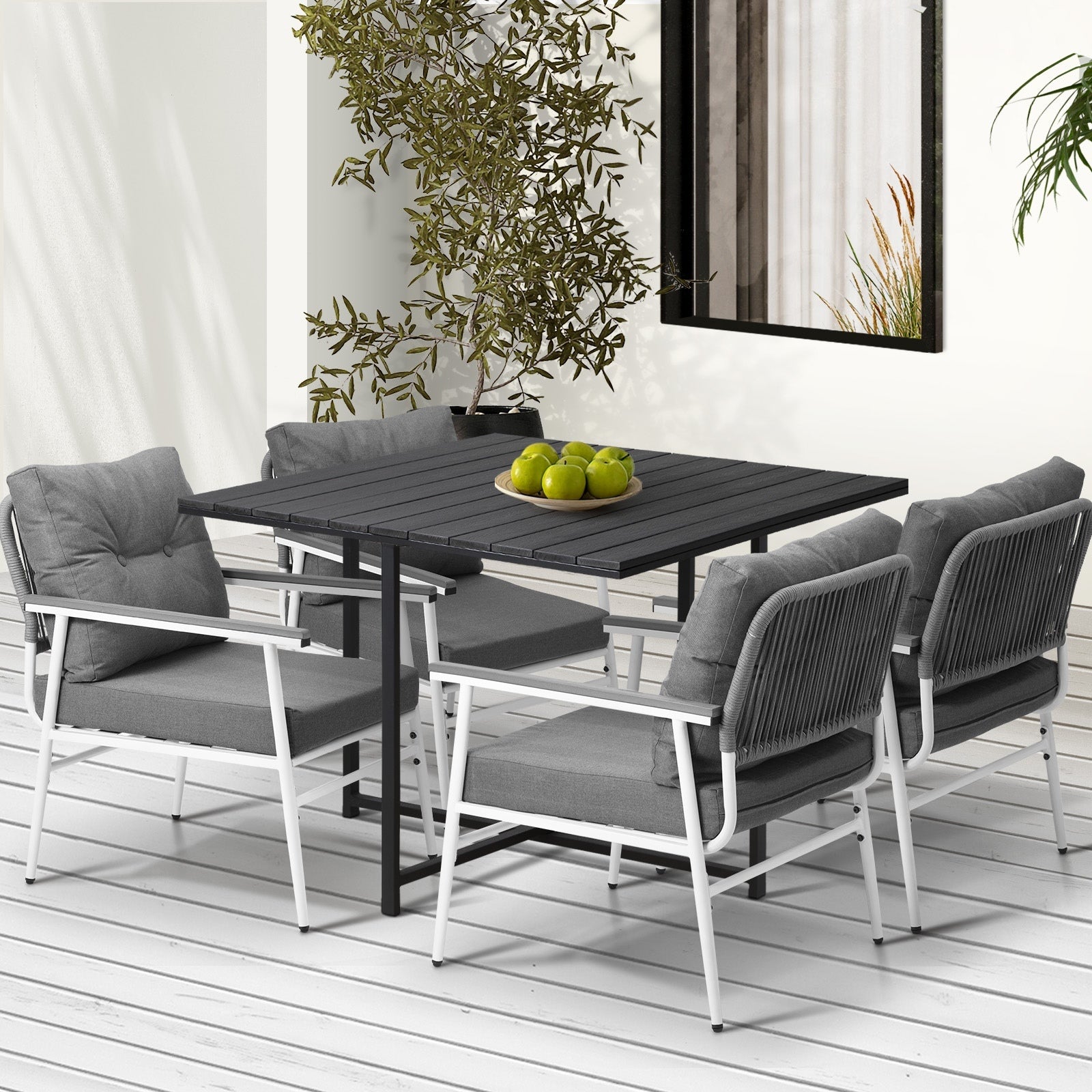 Livsip Outdoor Dining Set Patio Furniture Garden Black Table and Chairs 4 Seater - Sunyee