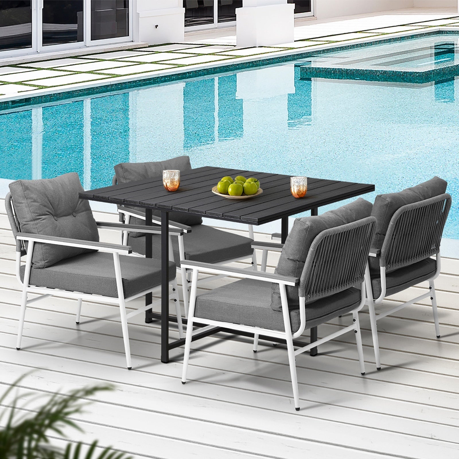 Livsip Outdoor Dining Set Patio Furniture Garden Black Table and Chairs 4 Seater - Sunyee