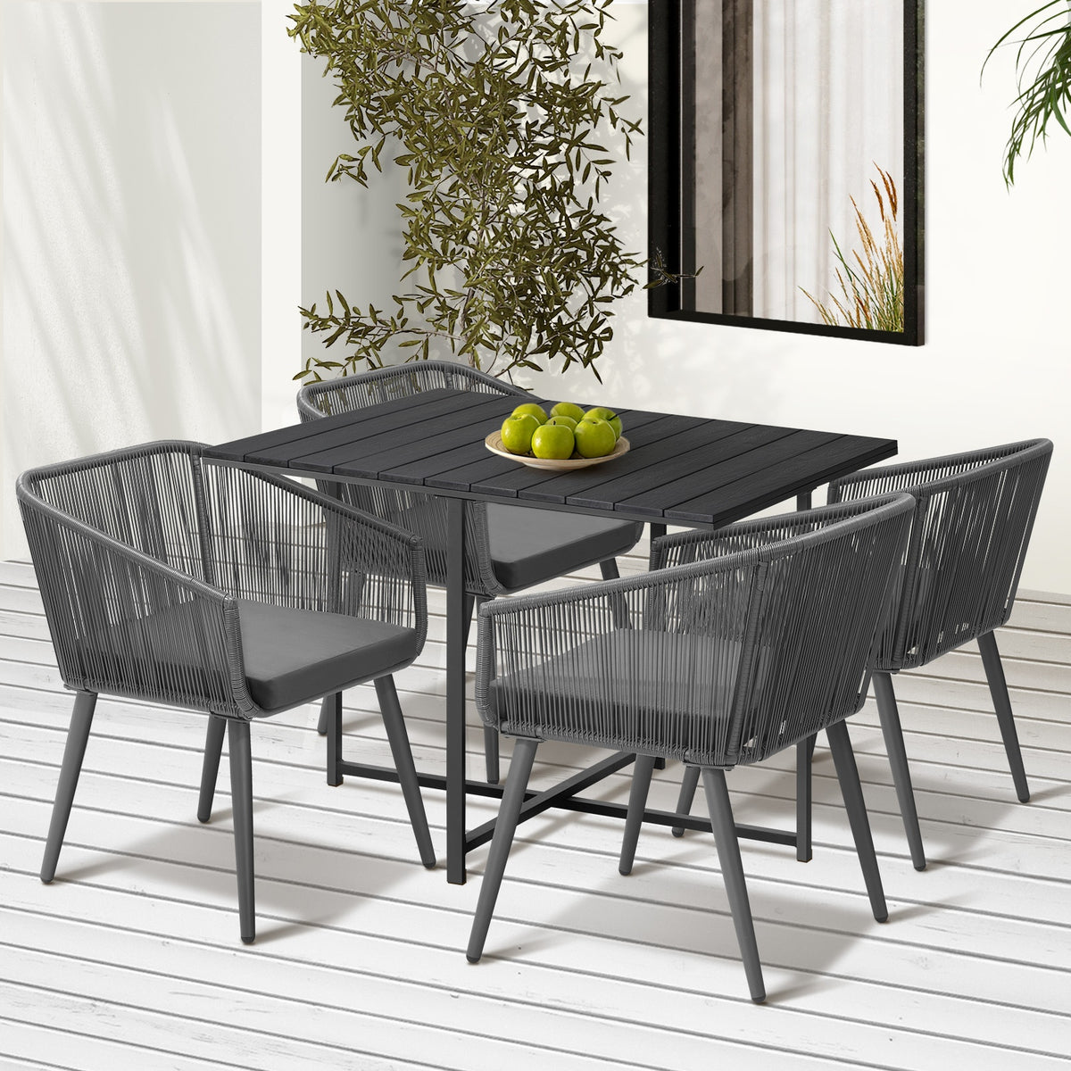 Livsip 5PCS Outdoor Dining Set Furniture Black Table Lounge Chairs Patio Setting - Sunyee